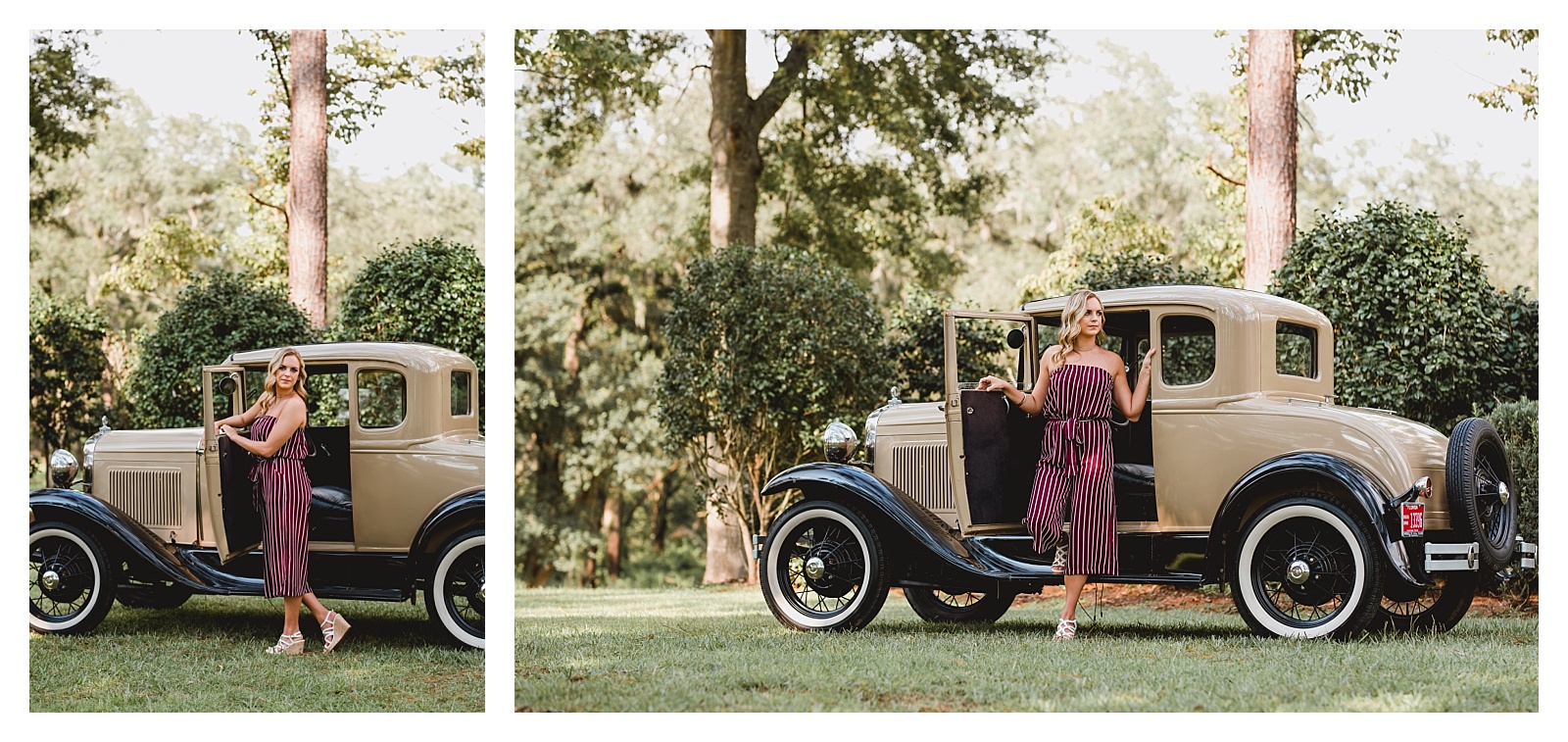 Vintage car senior photography in Florida by Shelly Williams Photography