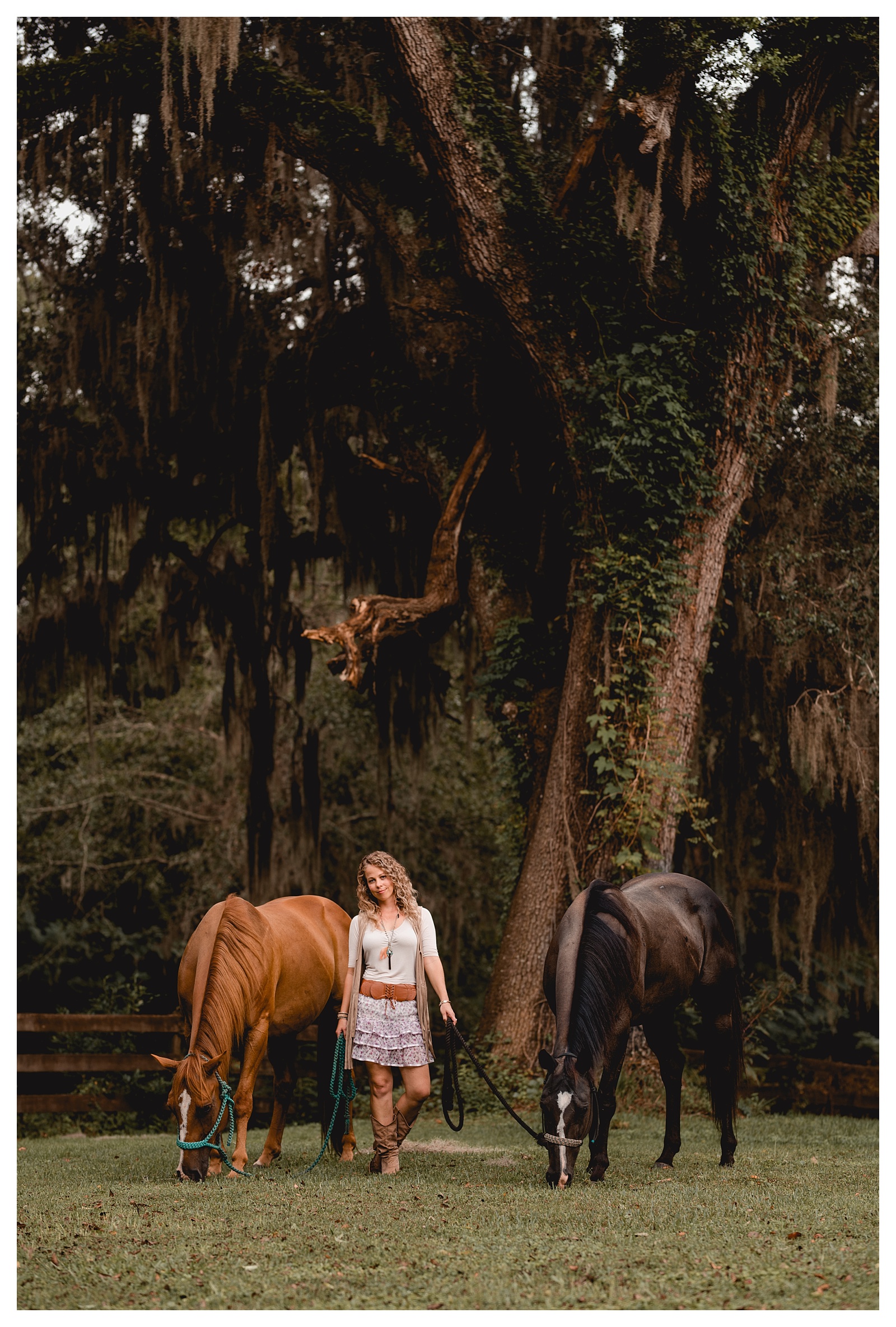 Two horses posing with their owner in Ocala, FL. Shelly Williams Photography