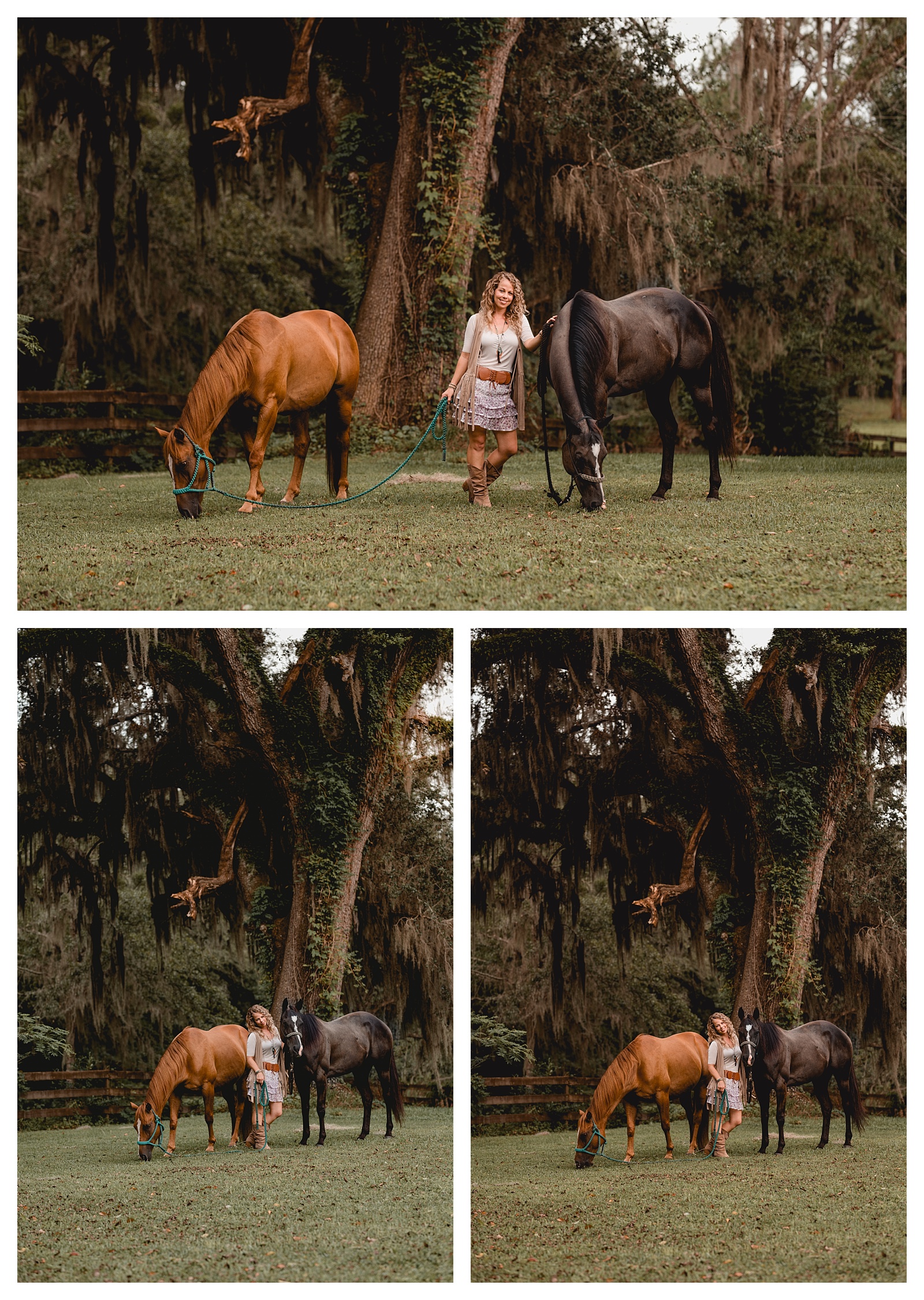 Photo session with two horses and girl. North Florida. Shelly Williams Photography