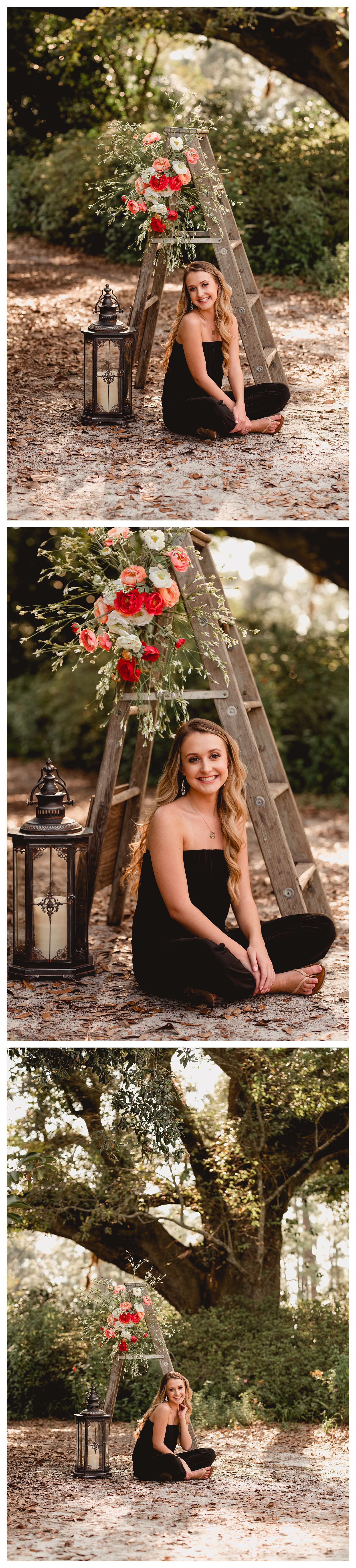 Floral ladder decoration in senior pictures in North Florida. Shelly Williams Photography