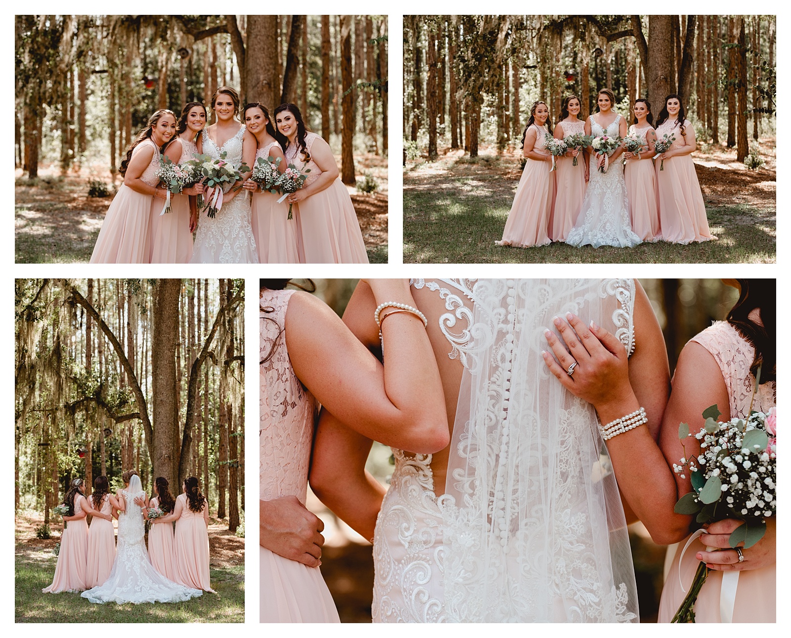 Bride and her bridesmaids taking photos together at Southern Pines, Lake City, FL. Shelly Williams Photography