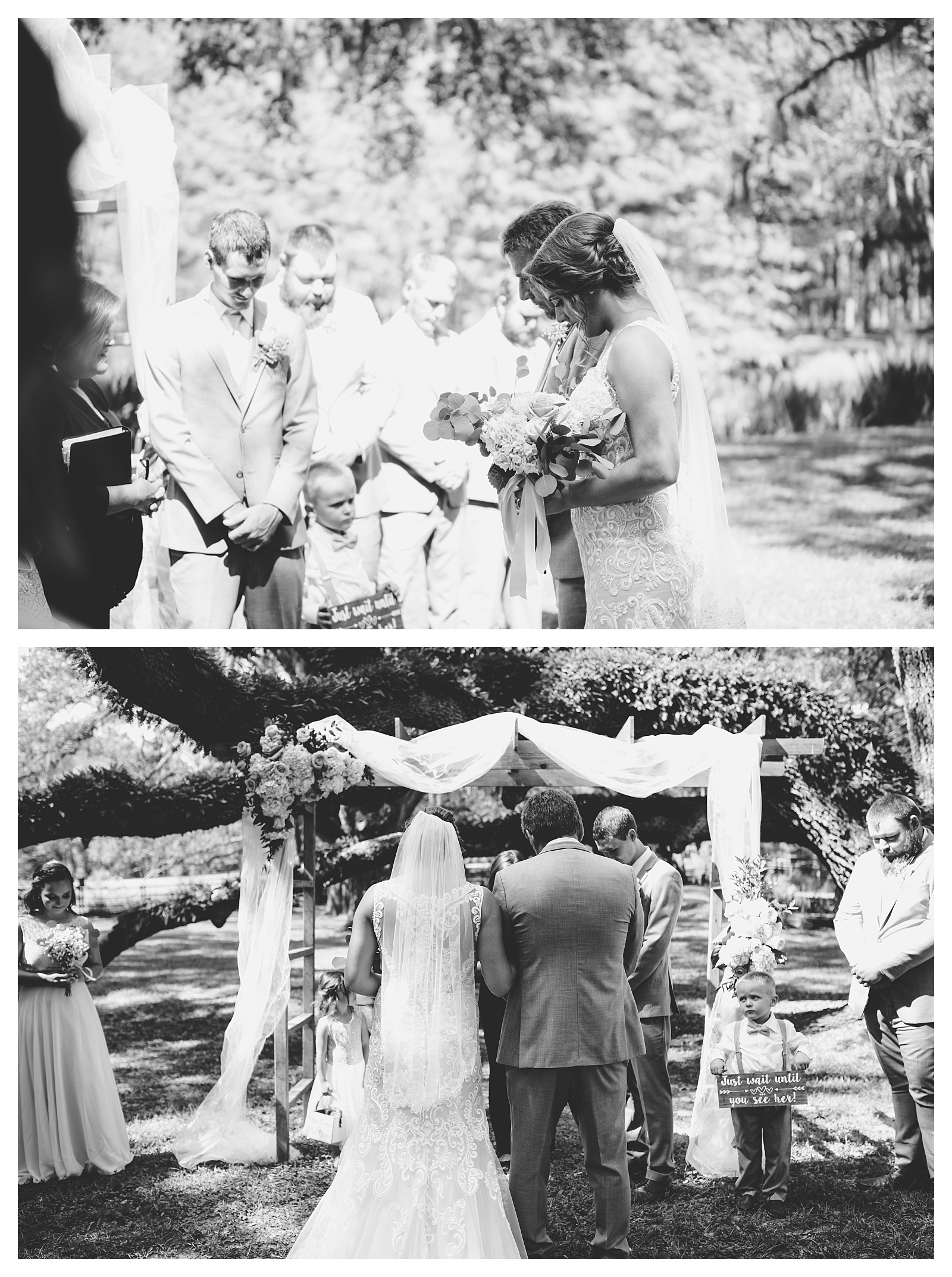 Black and white wedding ceremony photos by professional wedding photographer in Tallahassee, FL. Shelly Williams Photography