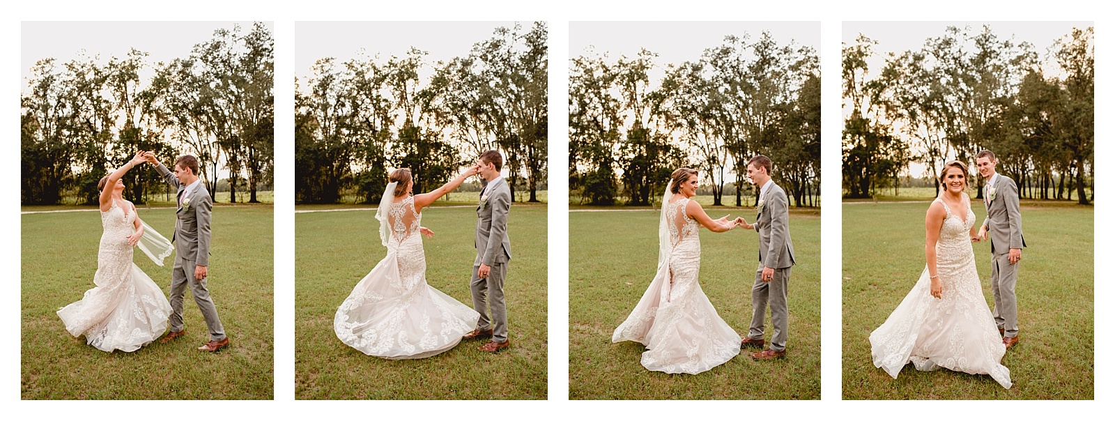 Bride and groom dancing under the sunset on their wedding day in Lake City, FL. Shelly Williams Photography