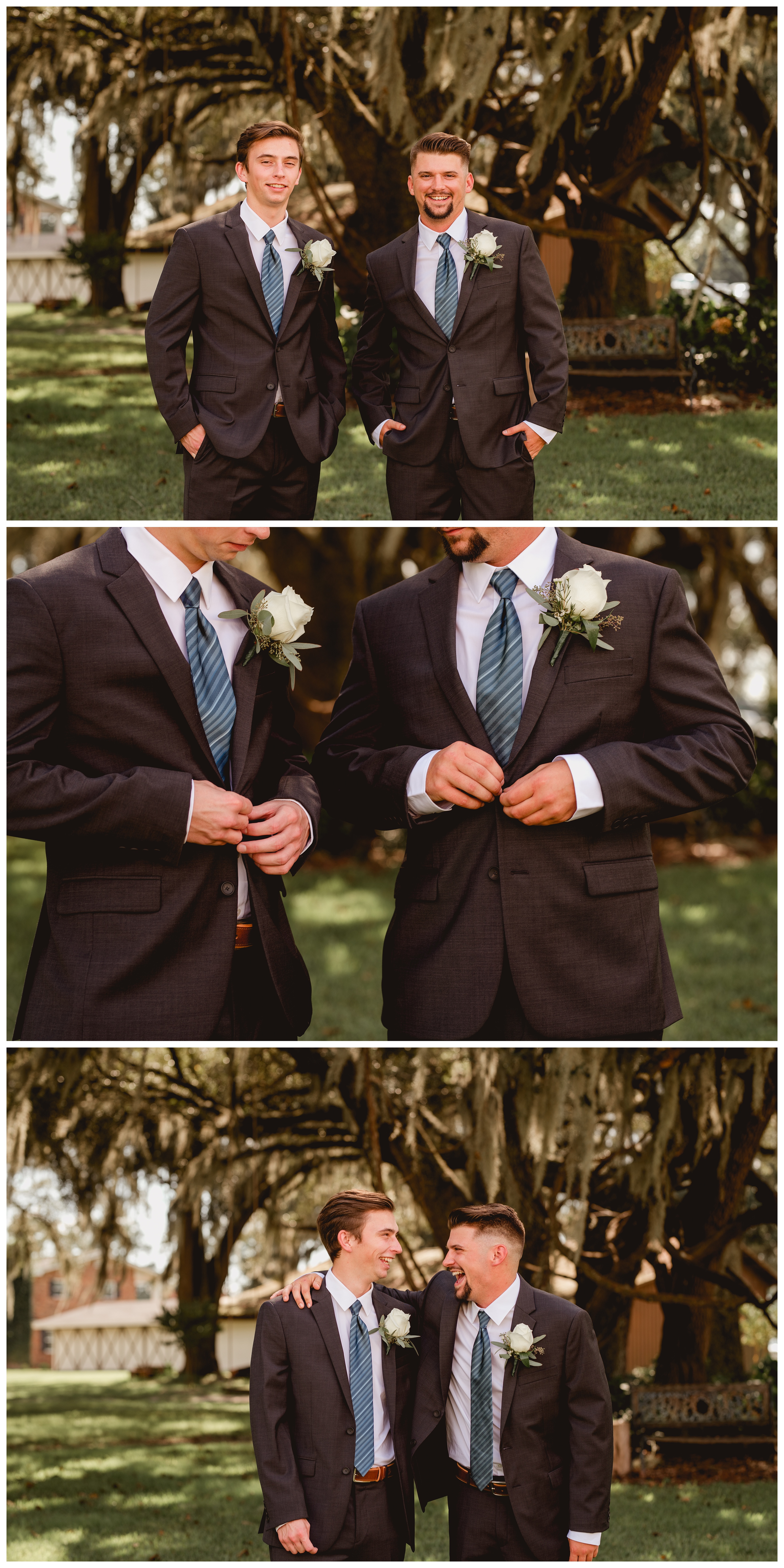 Groom and his best man get ready together in North Florida. Wedding photographer Shelly Williams.