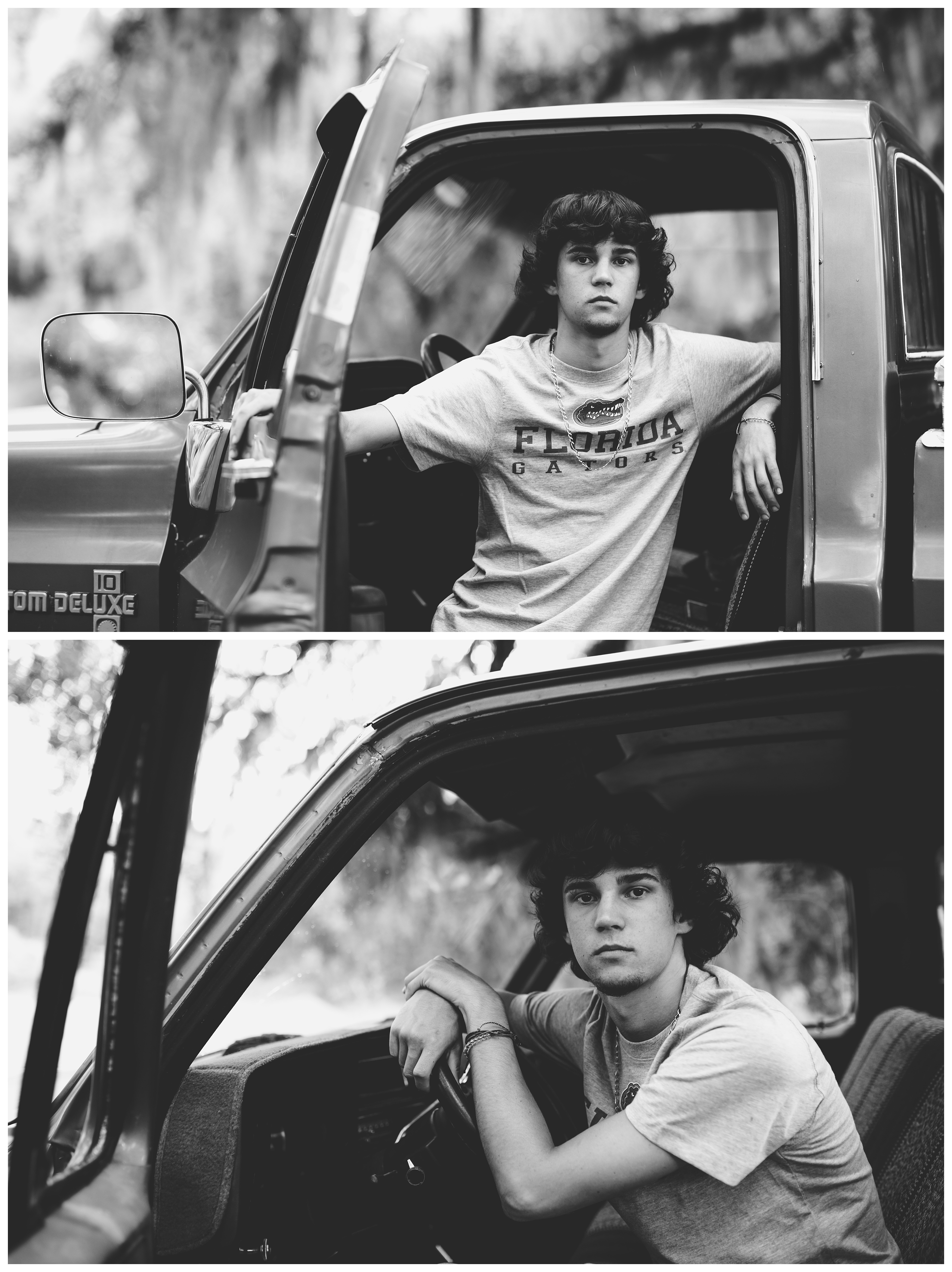 Old school senior photos of young man and his truck. North Florida. Shelly Williams Photography