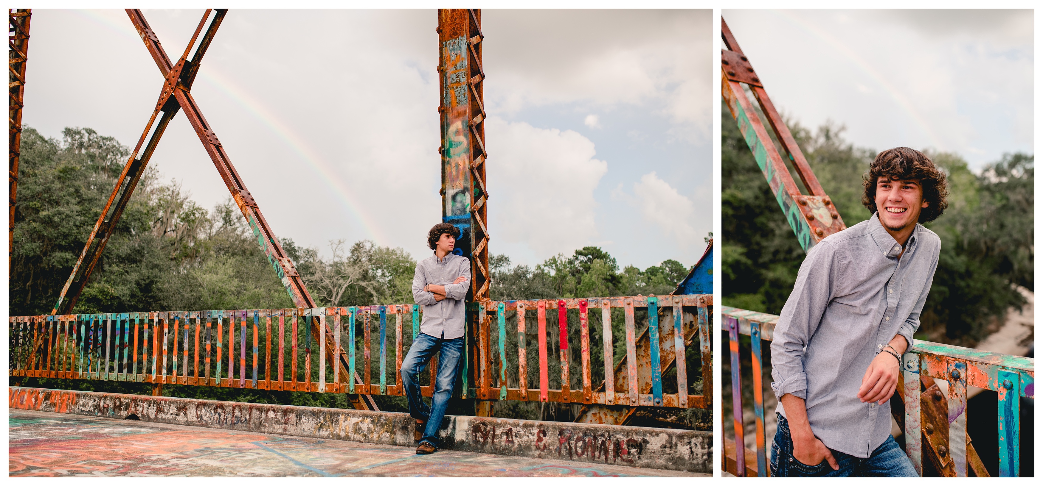Senior boy photos taken on a bridge in North Florida. Shelly Williams Photography