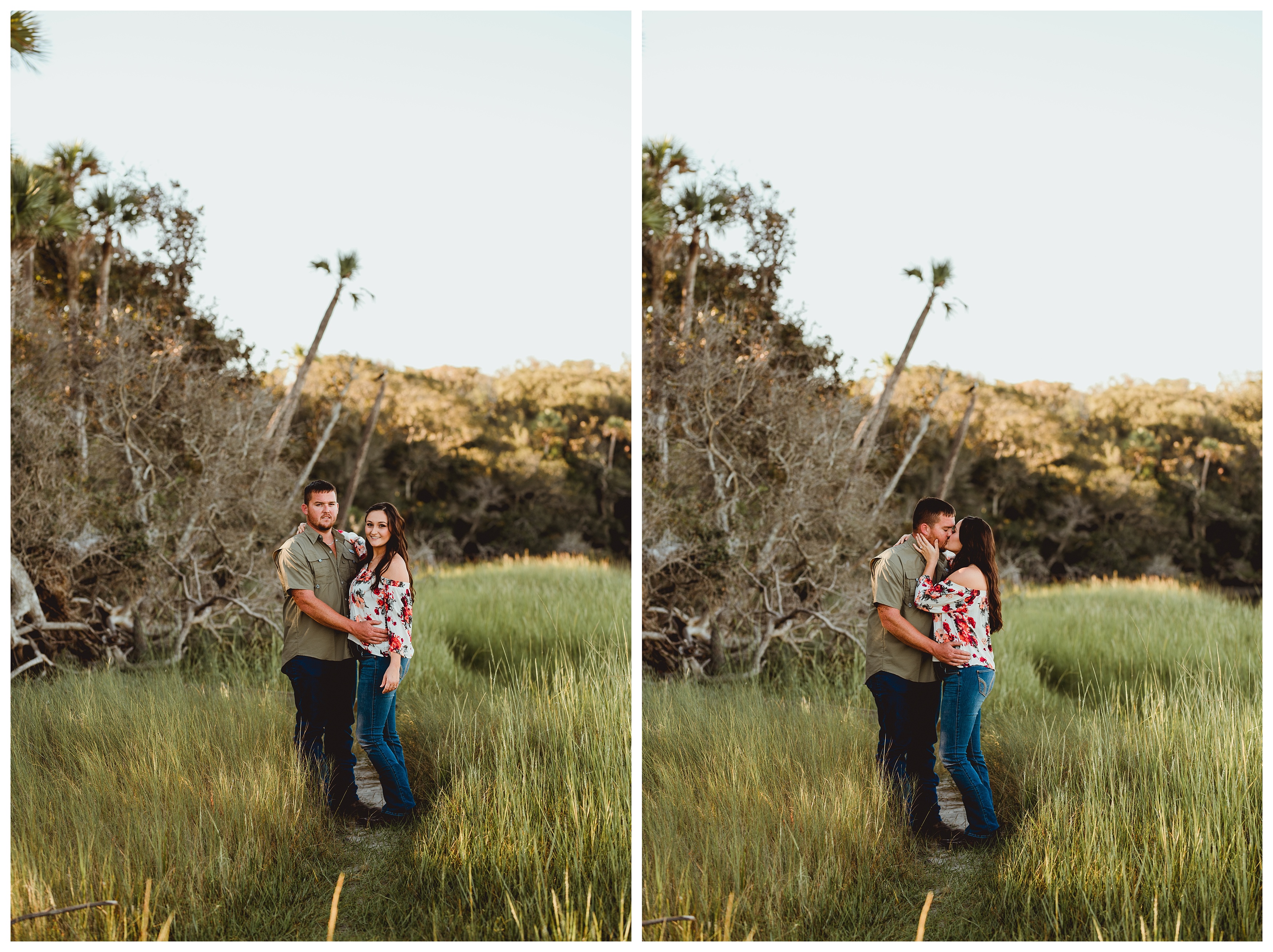 Couple portraits taken in Jacksonville, Florida on the marsh. Shelly Williams Photography
