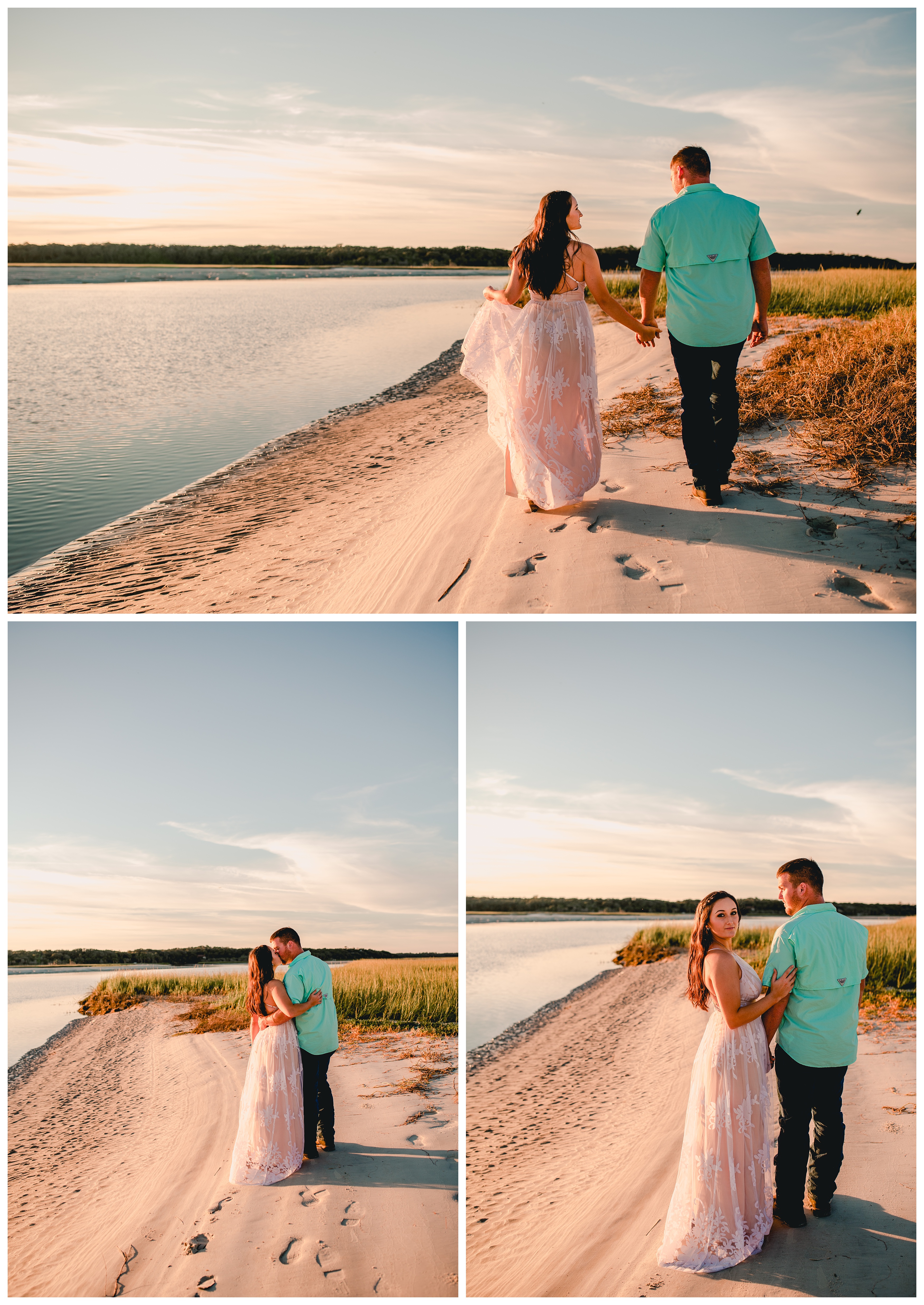 Beach photos of newly engaged couple walking along the shore. Shelly Williams Photography