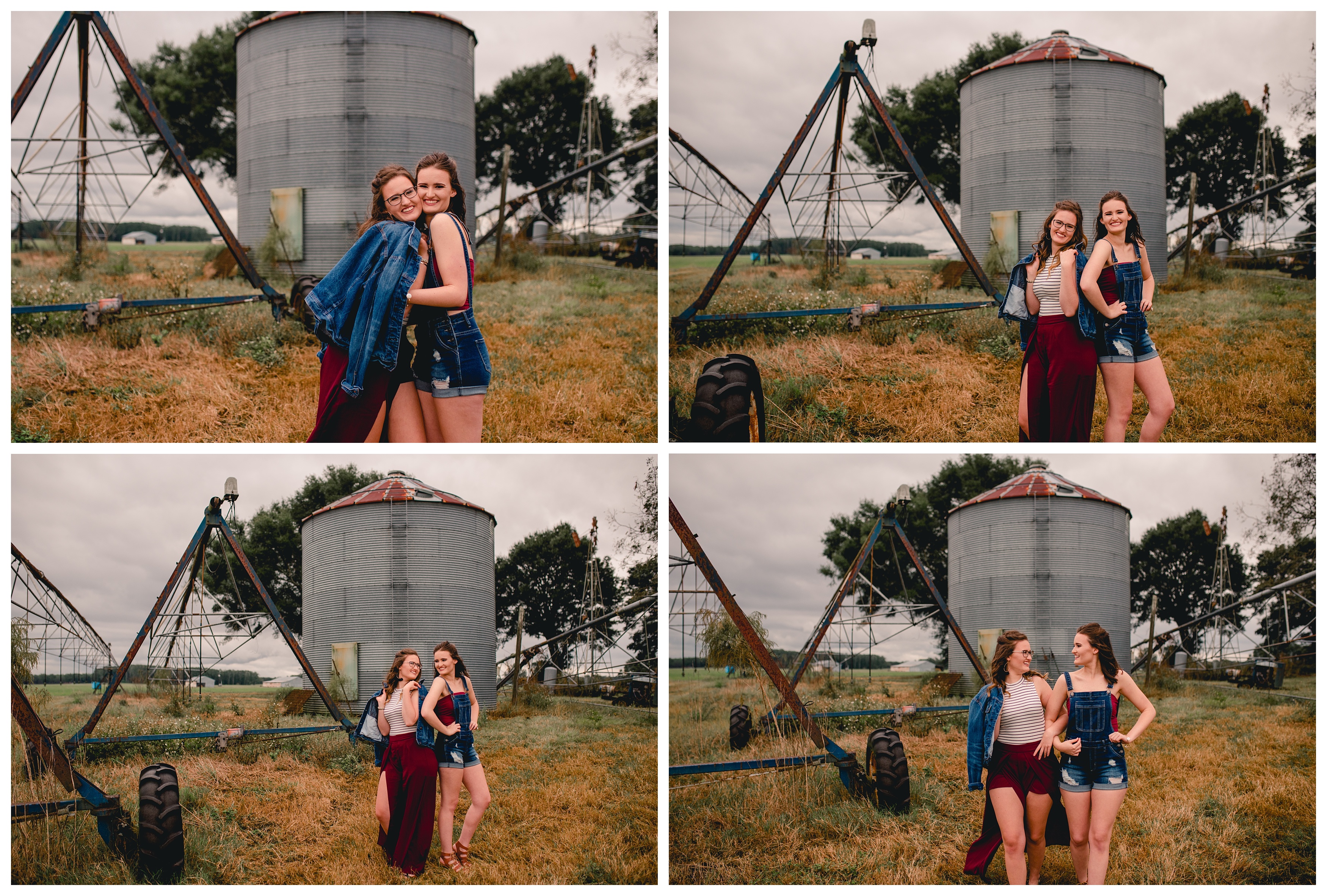 Twin senior girls take photos on their family farm in North Florida with Silo. Shelly Williams Photography