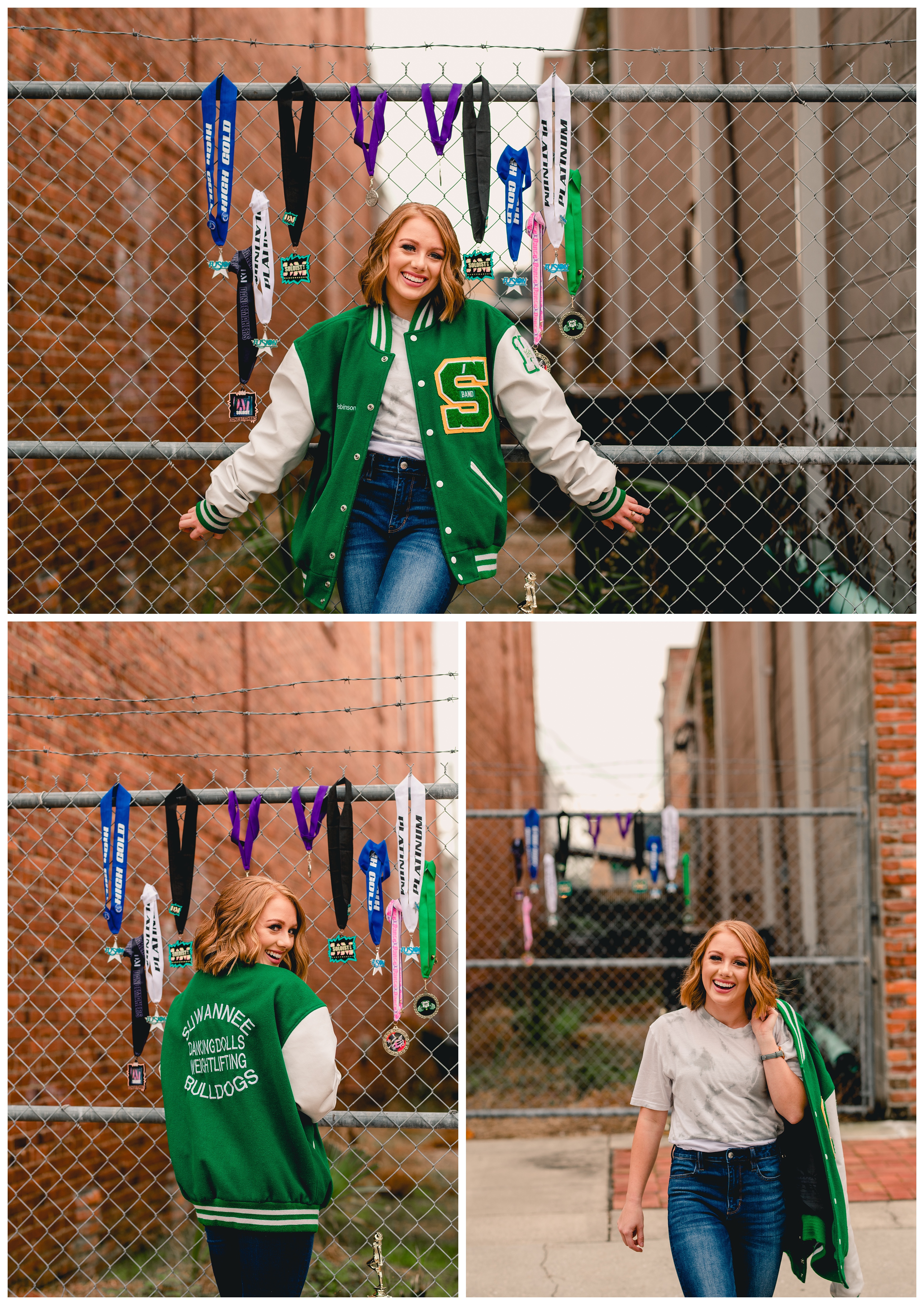 Suwannee senior shows off lettermen jacket and medals from sporting events. Shelly Williams Photography