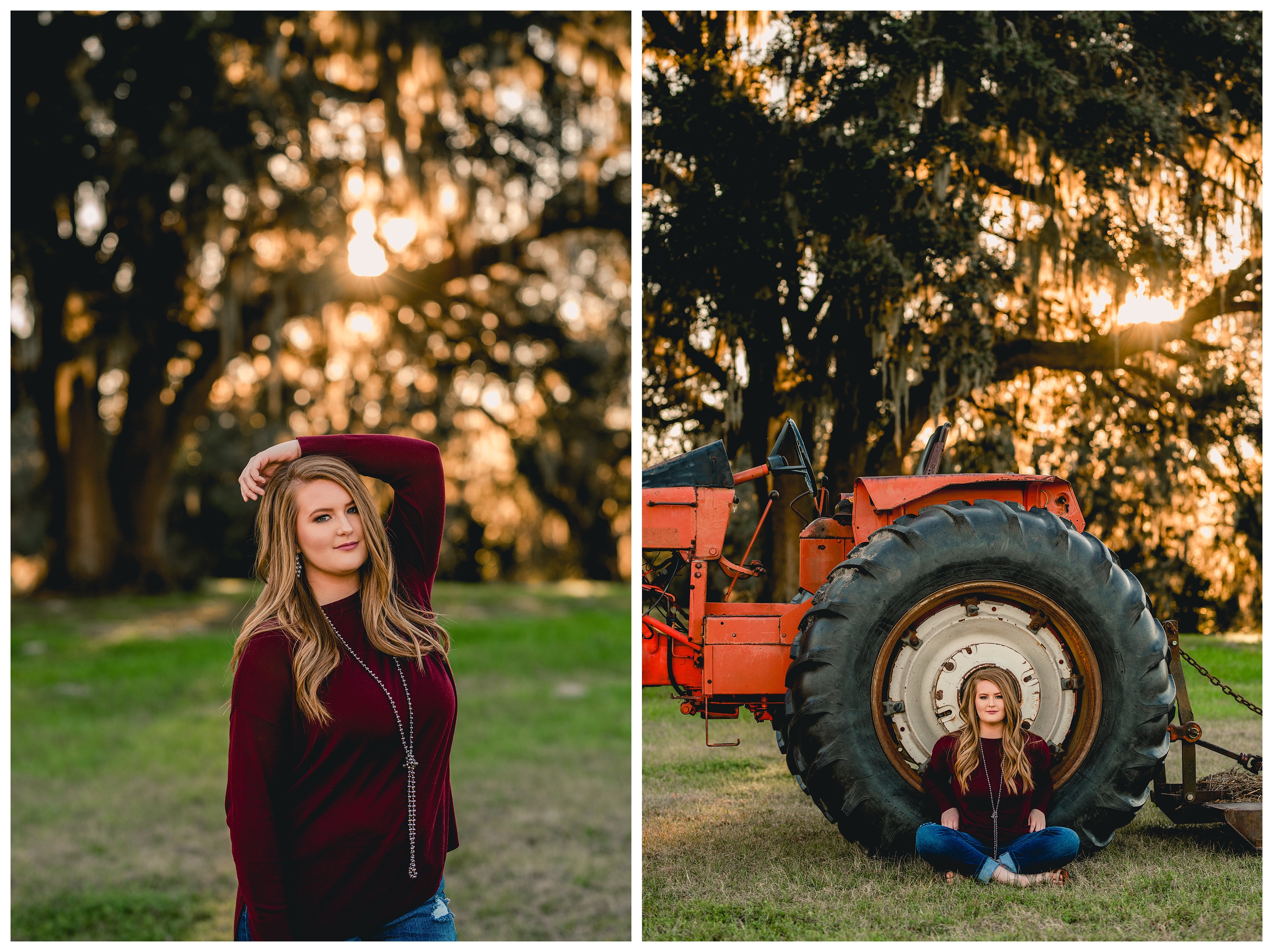 Farm girl with old tractor for senior pictures in Florida. Shelly Williams Photography