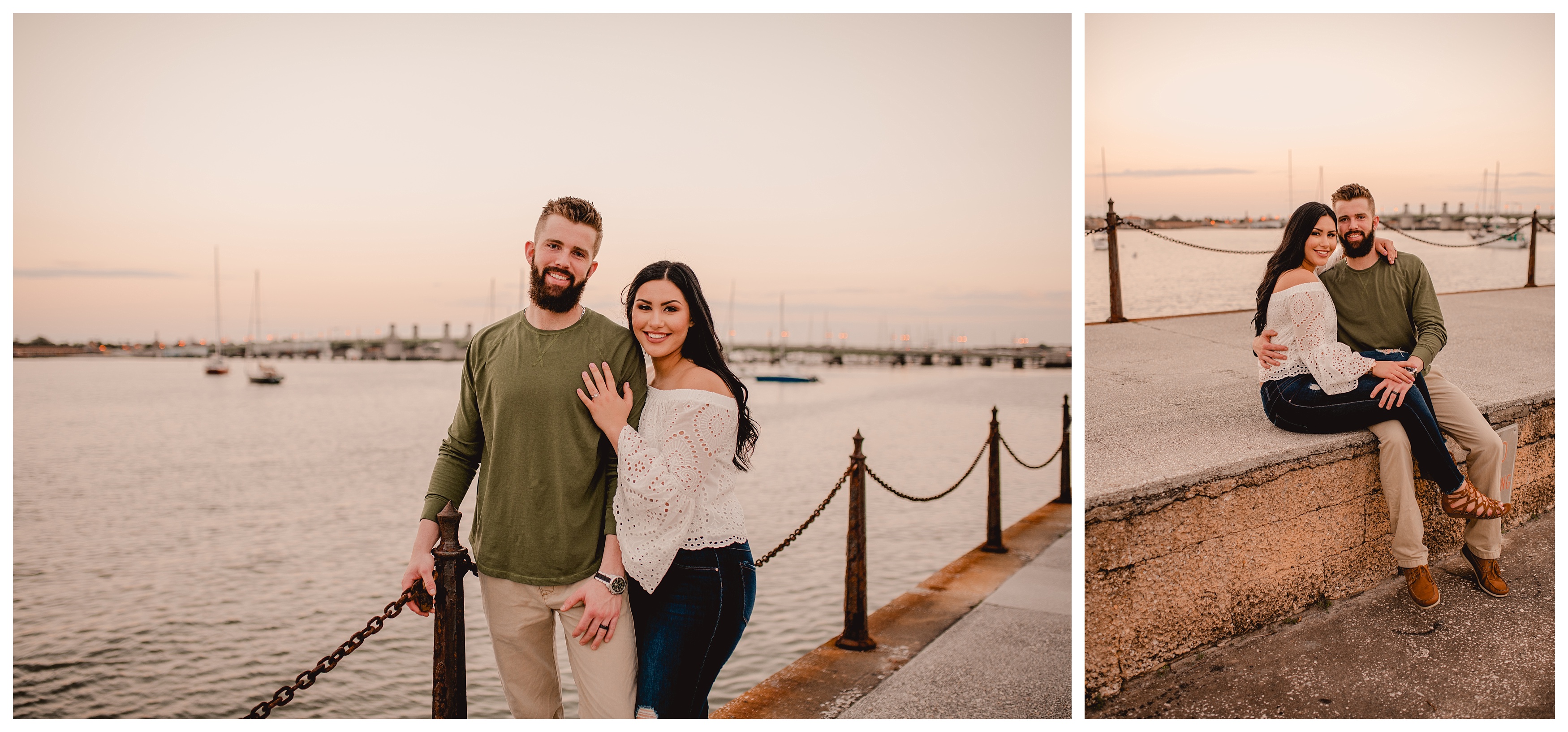 Sunset couples photos in historic St. Augustine near the ocean. Shelly Williams Photography