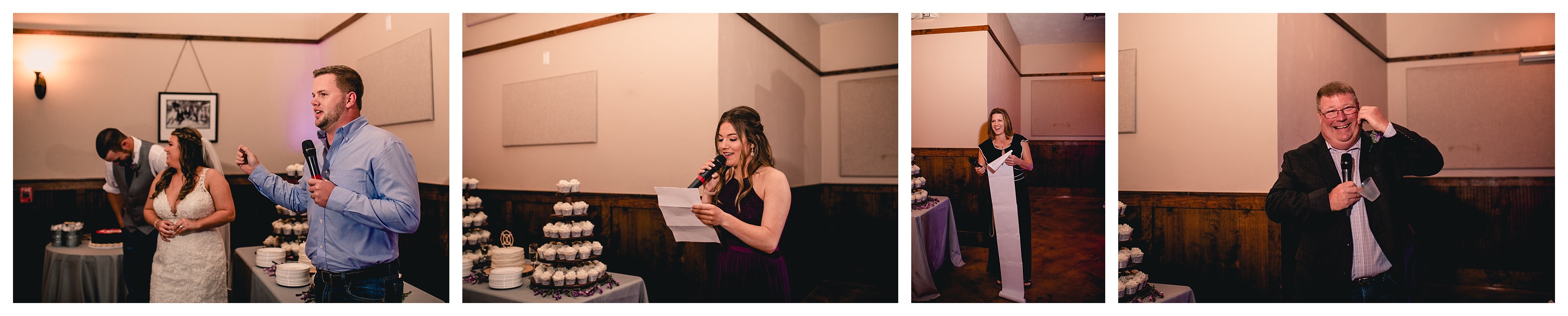 Reception toasts by maid of honor, best man, and bride's aunt and father. Shelly Williams Photography