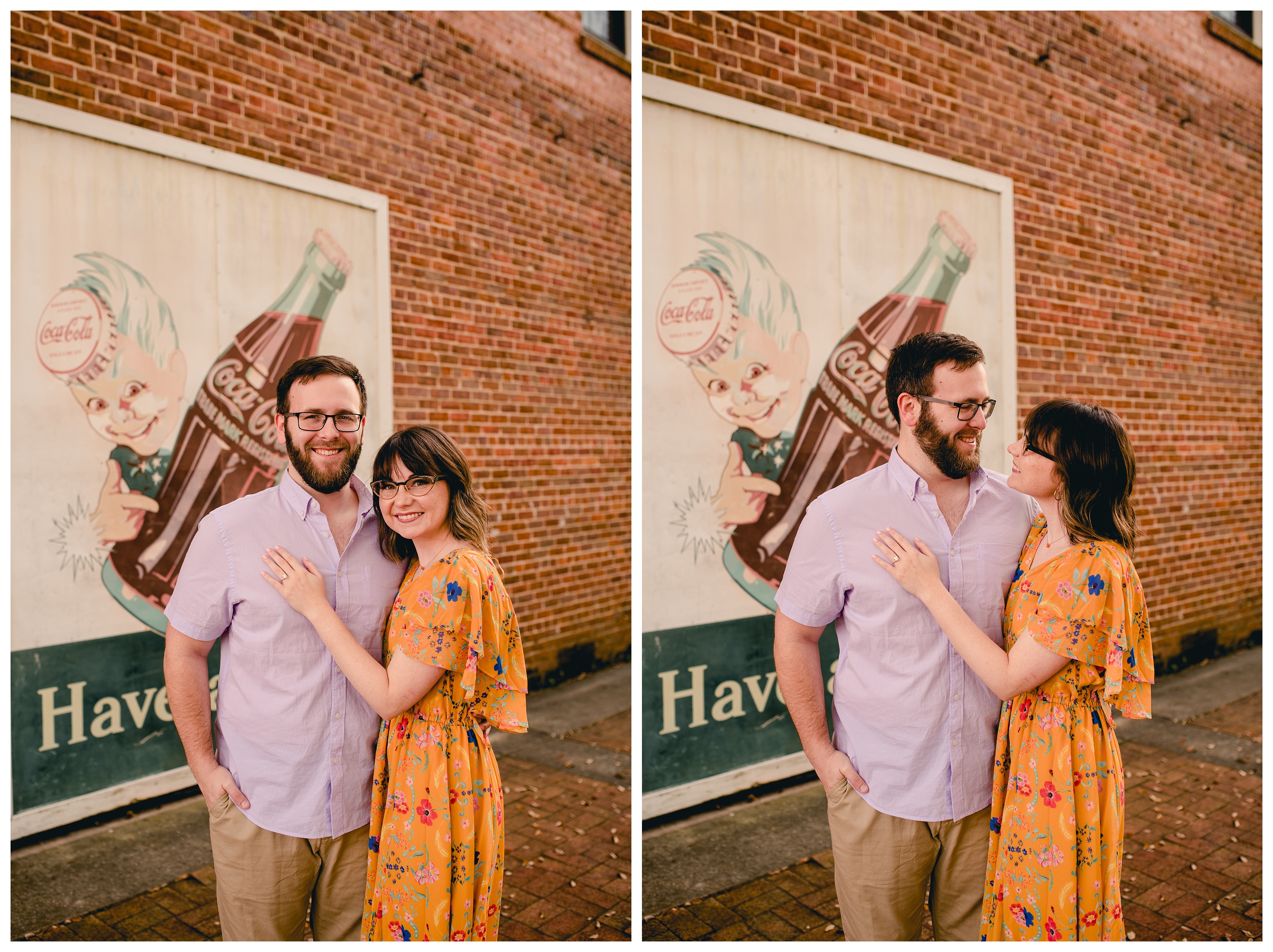 Engagement session in Madison, FL in front of old Coca Cola sign. Shelly Williams Photography