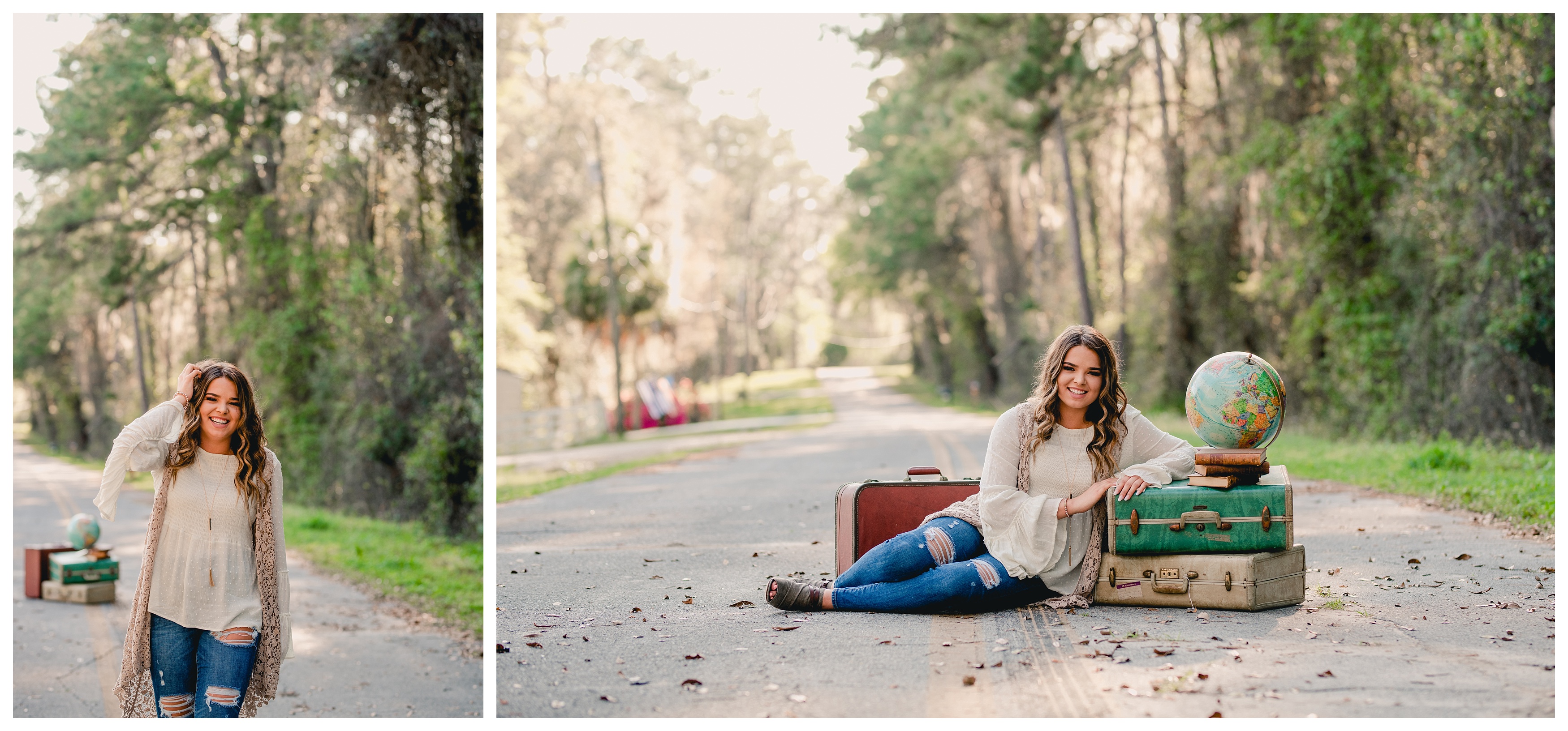 North florida senior photographer takes pictures of high school senior with suitcases. Shelly Williams Photography