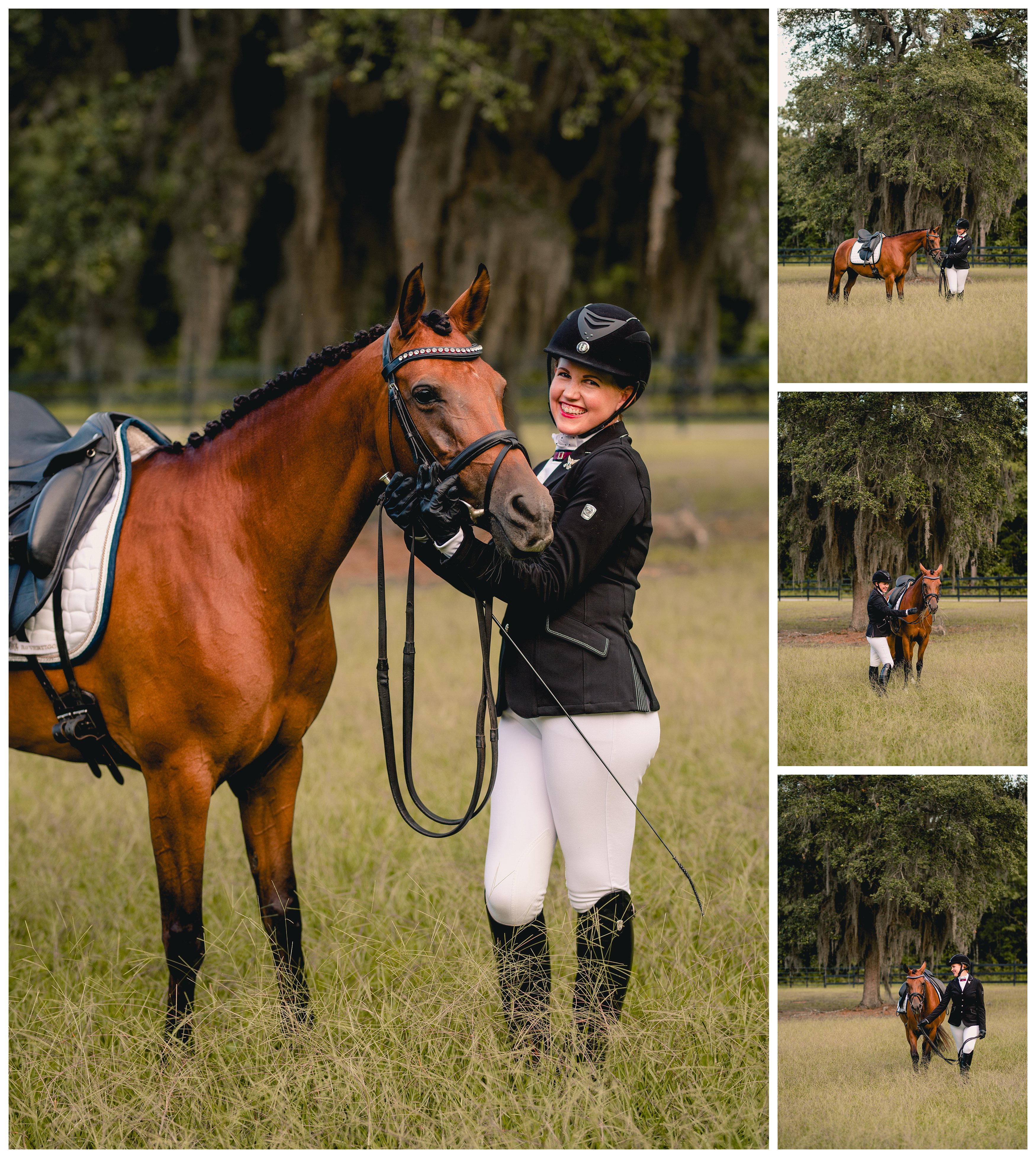 Dressage rider takes photos of her Arabian horse with pro horse photographer in Jacksonville, Florida.