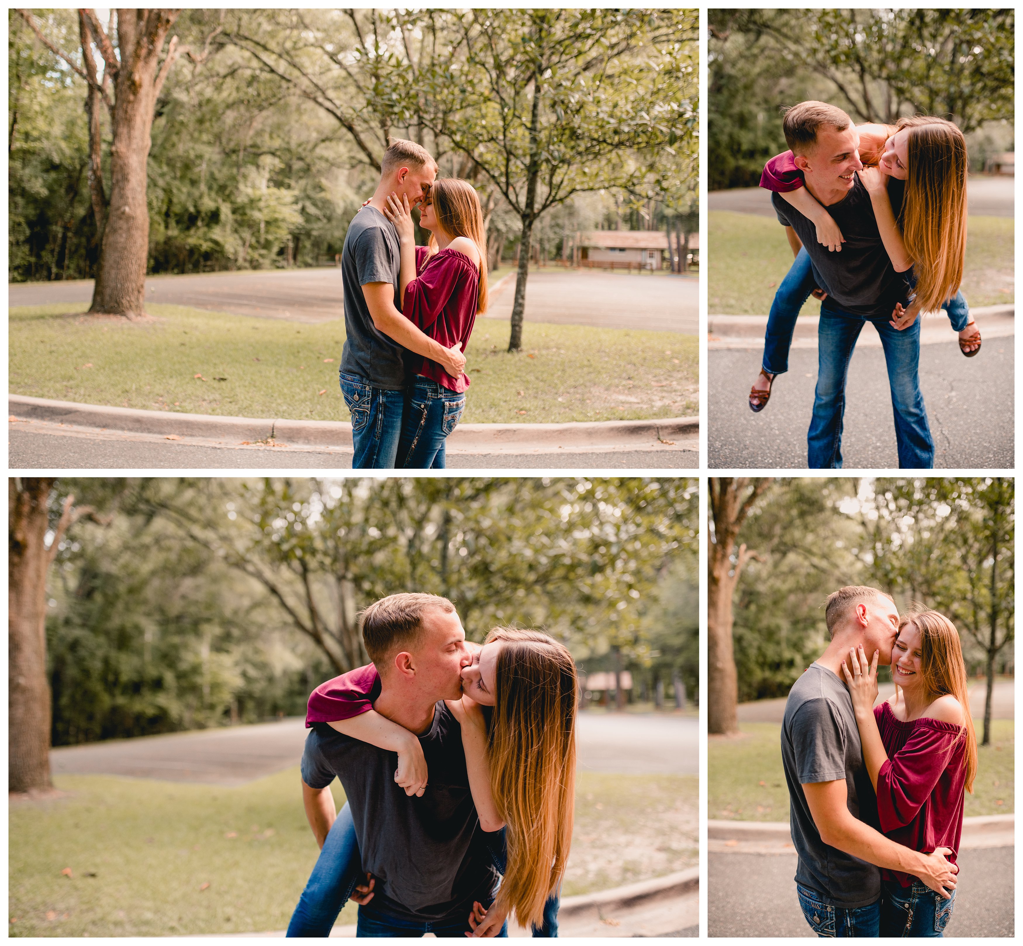 Live Oak engagement session with fun poses for couples.