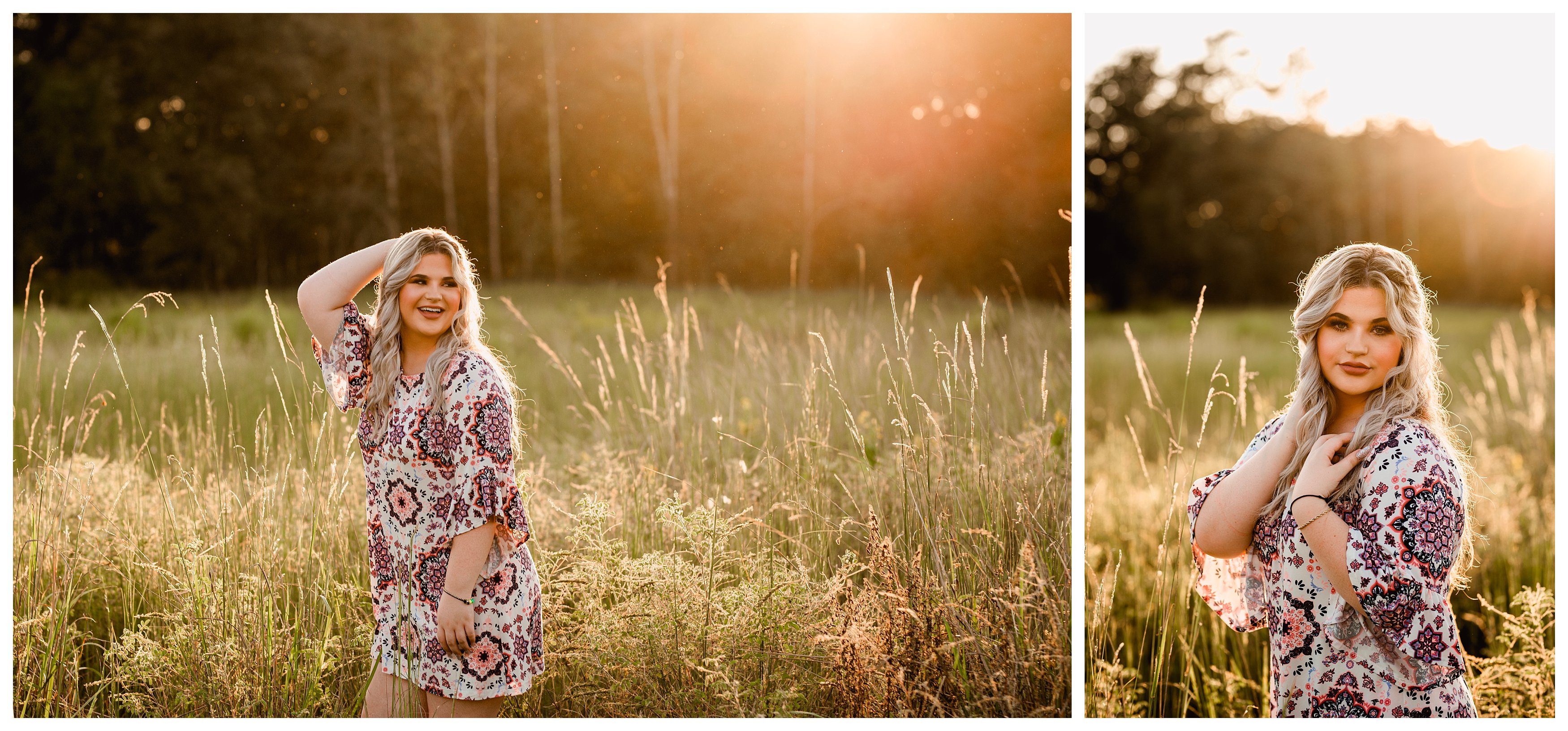 Beautiful sunset photos taken in an open field in Florida by pro senior photographer.