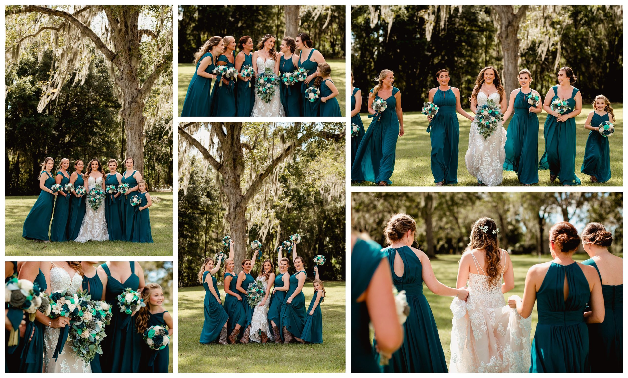 Bride and bridesmaids pictures taken outside at Clark Plantation.