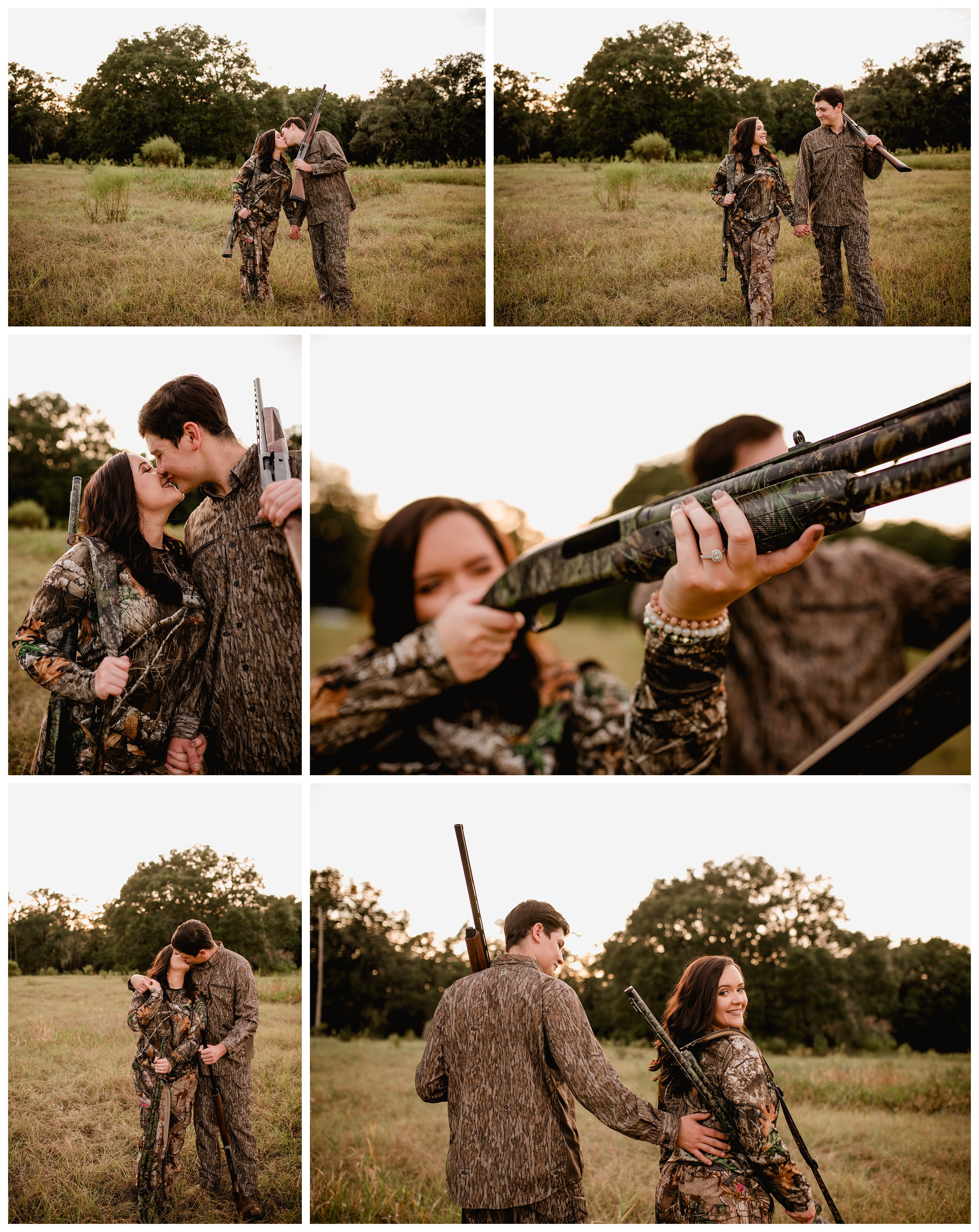 Couple shows off their camo during a souther engagement session in Florida.