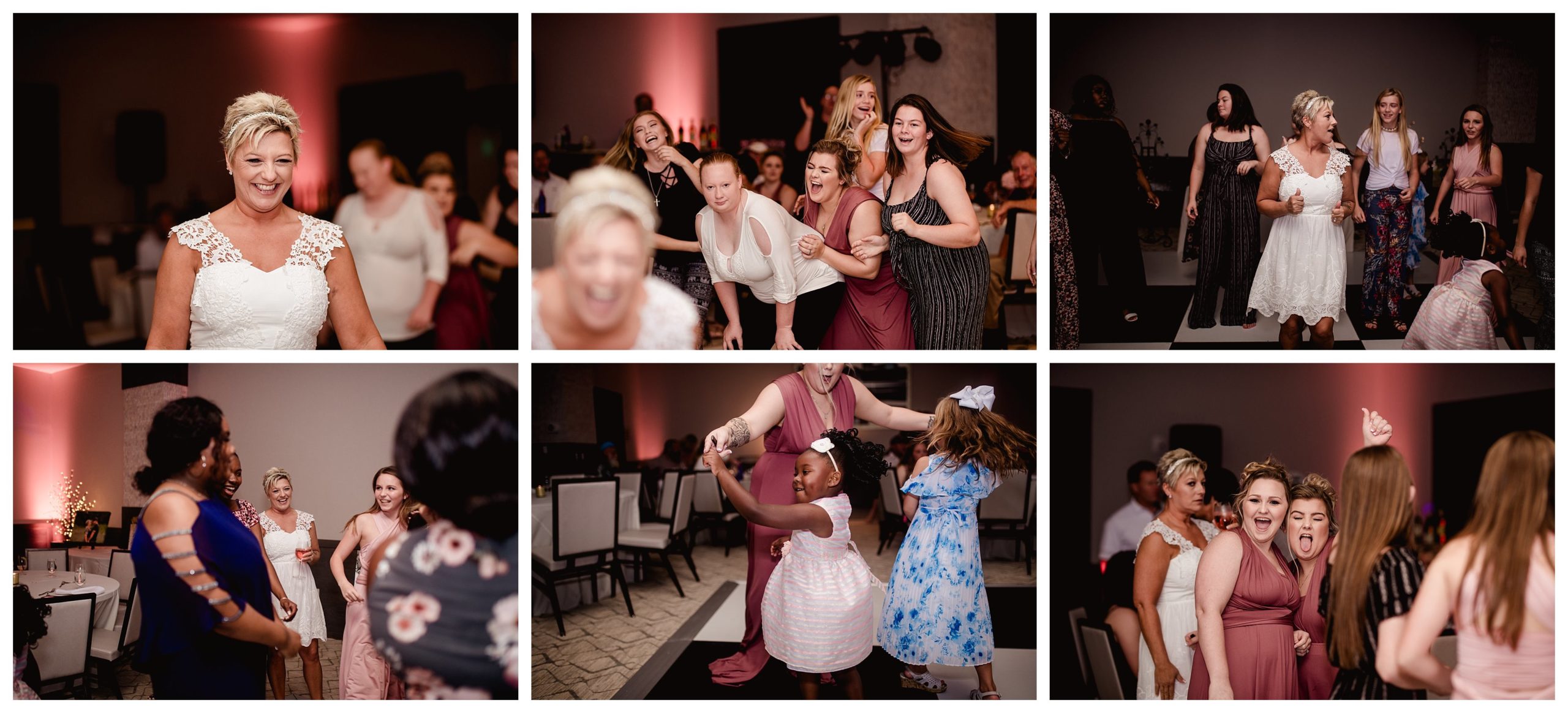 Fun reception photos during the bouquet toss and dancing.