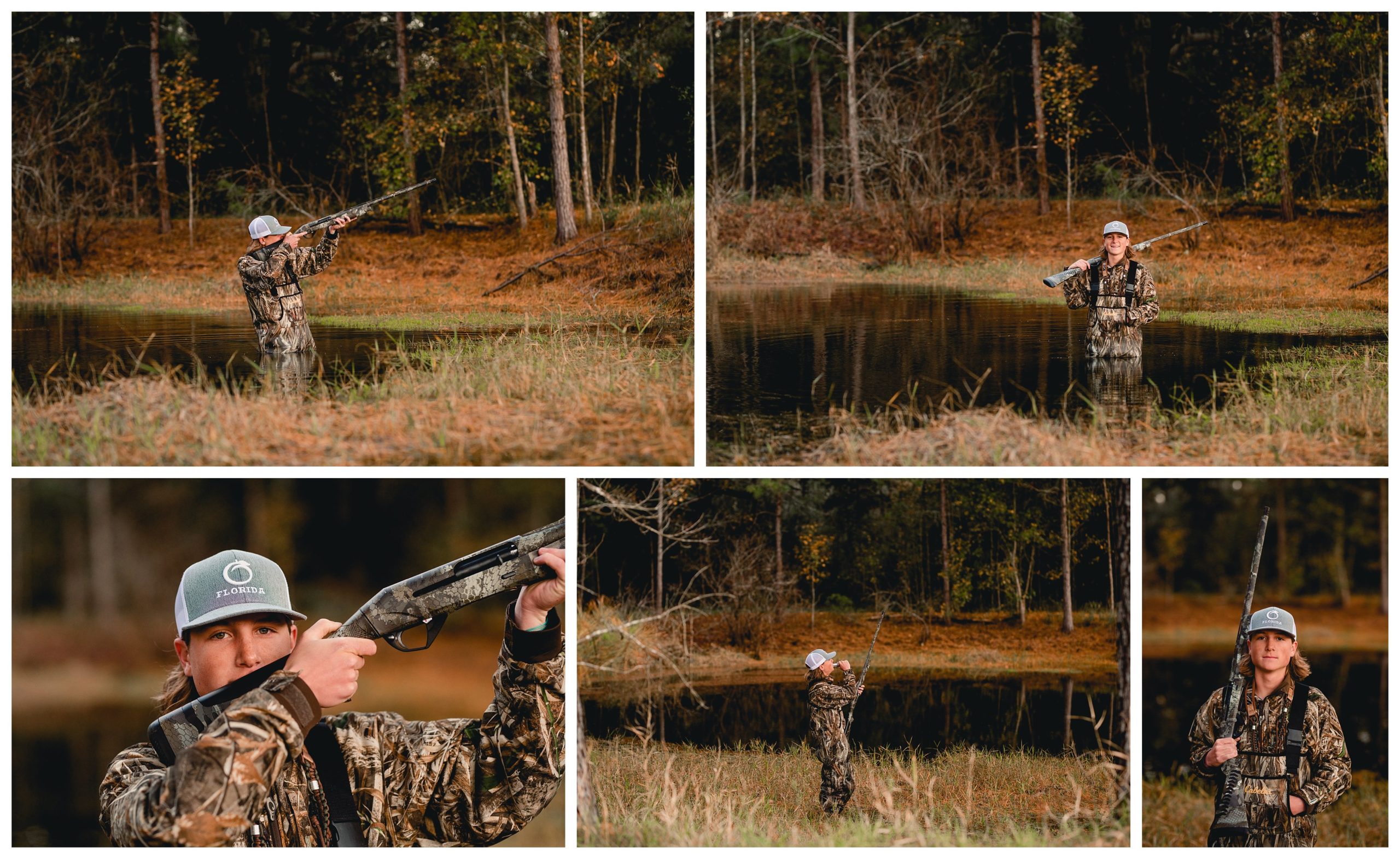 Live Oak, FL photographer takes photos of senior boy and his hunting gear for senior pictures.