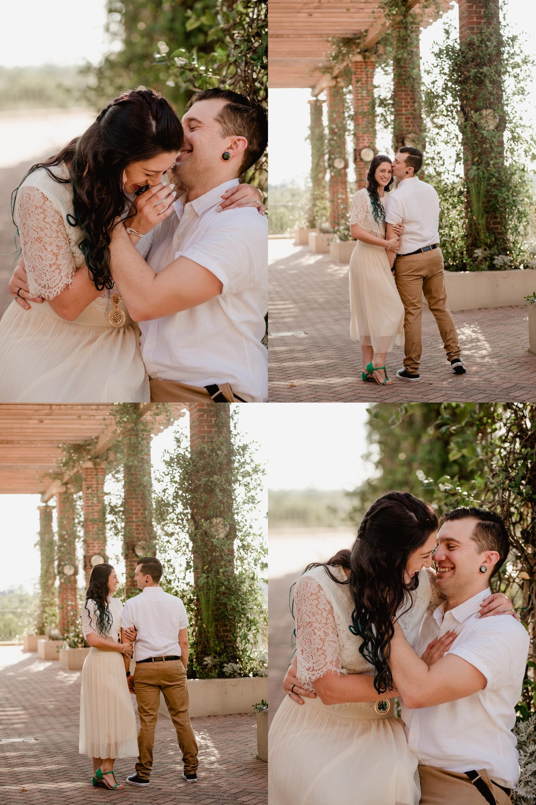 Couple laughing during their engagement session
