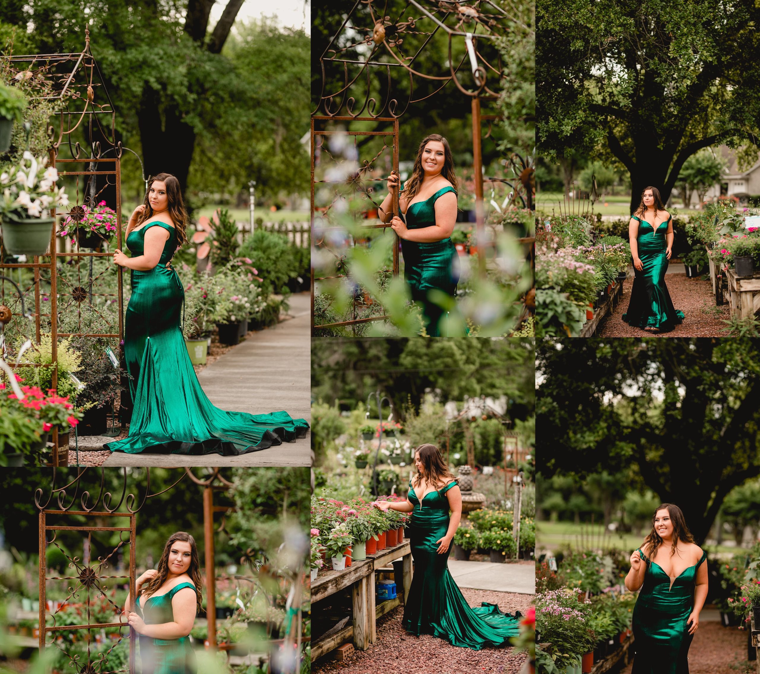 Photo ideas for prom pictures with posing and location at greenhouse and nursery