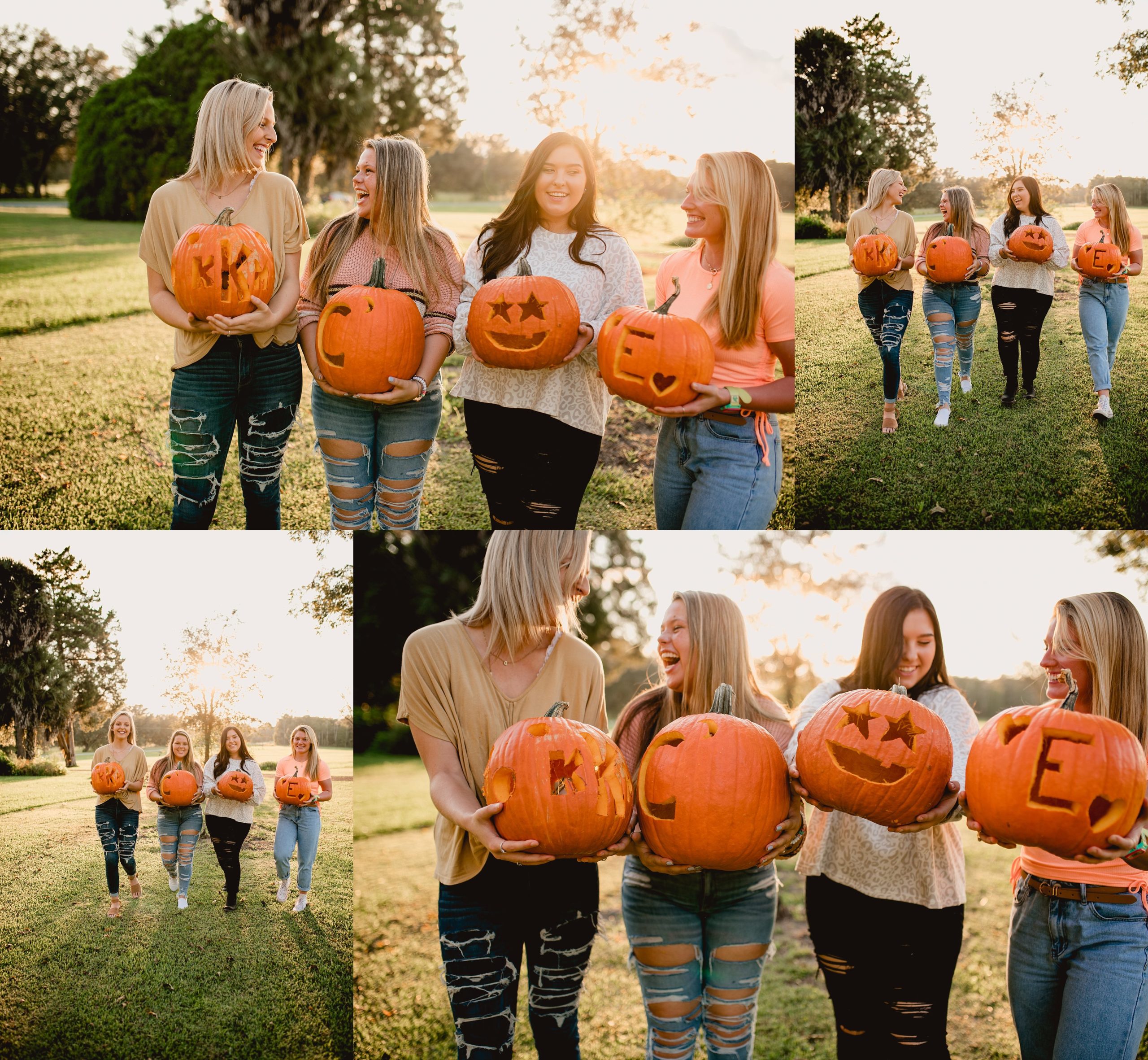 Seniors social during fall pumpkin carving with professional photographer