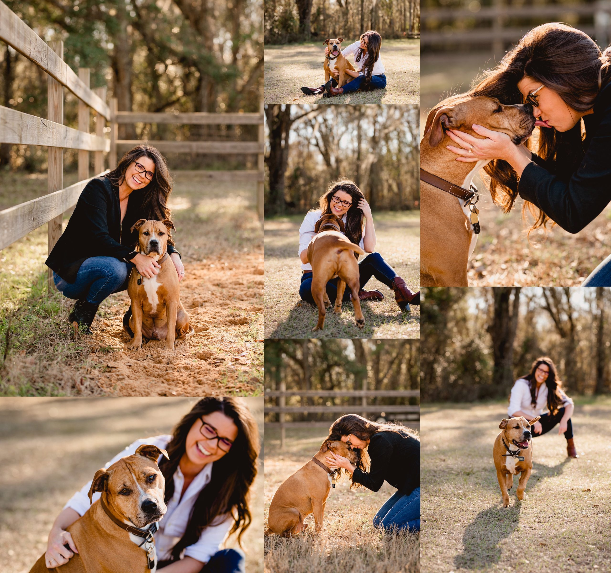 Woman photographed with her dog in Tallahassee FL by professional photographer. Posing ideas for woman and dog.