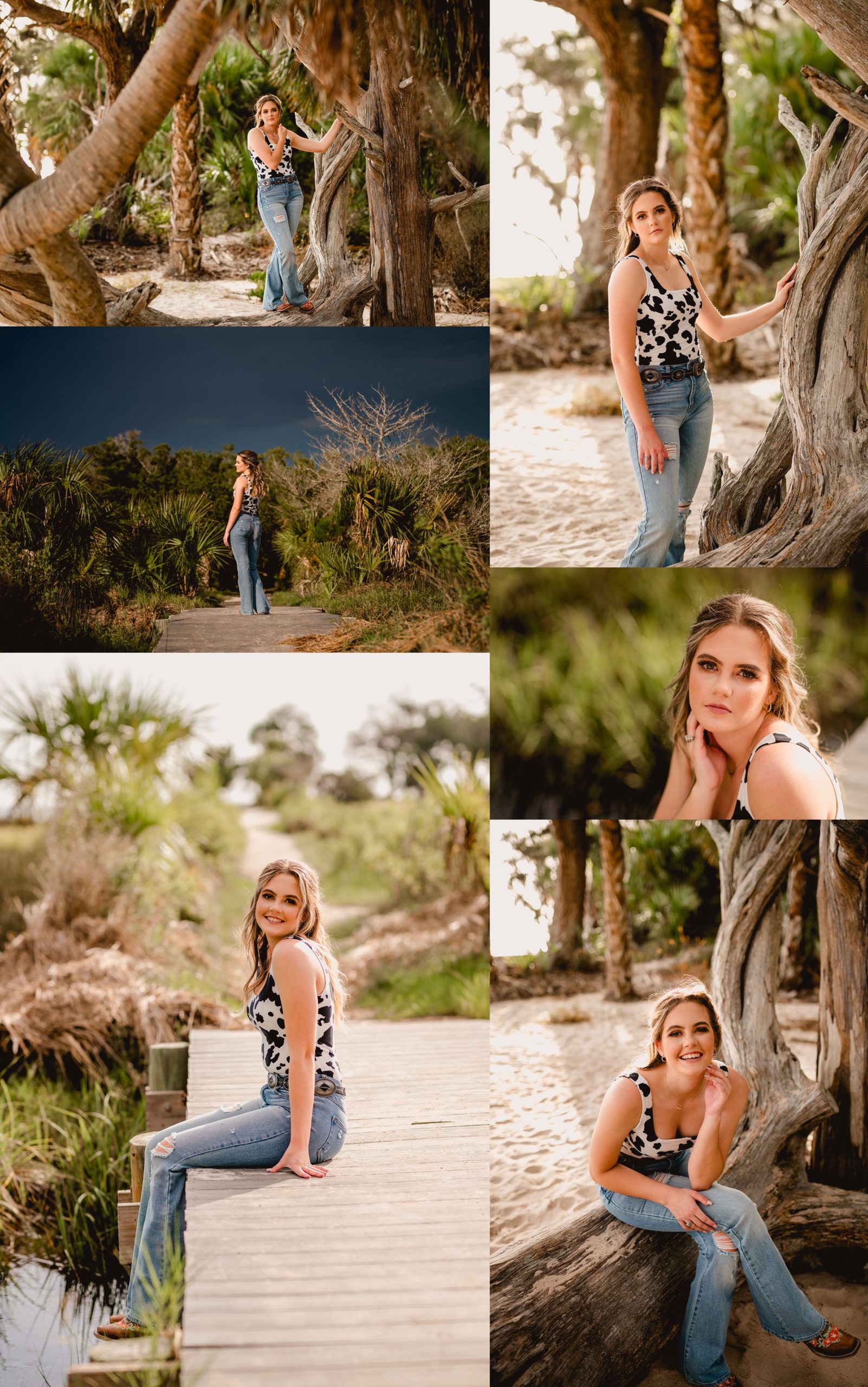 Senior pictures with cow shirt for country senior girl in North Florida.