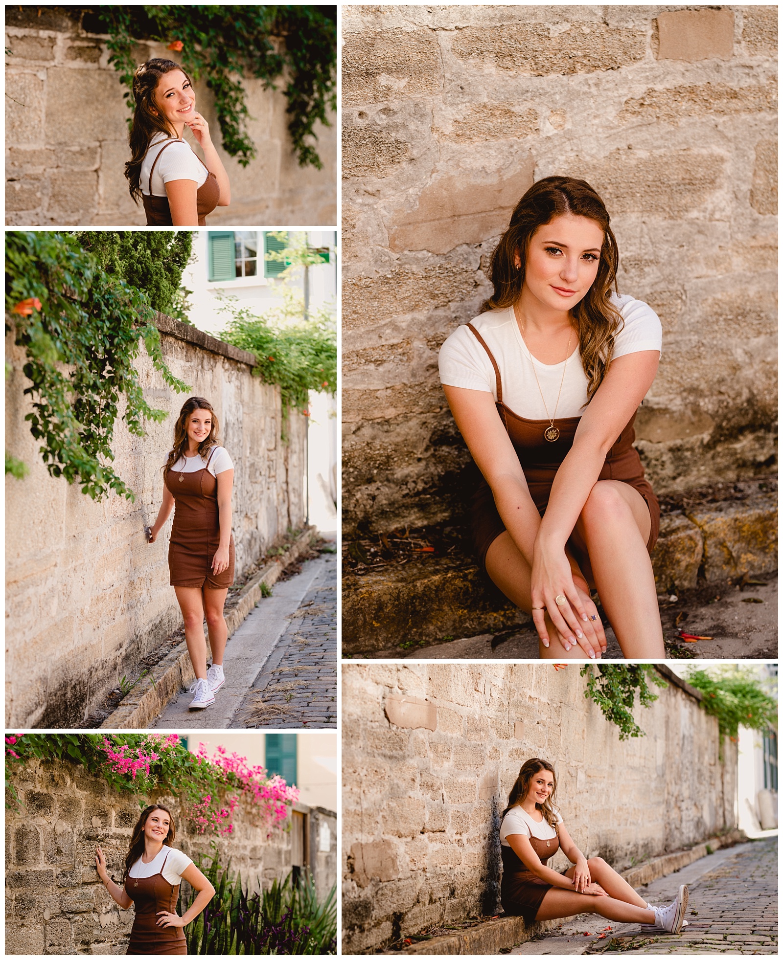 Downtown St Augustine senior pics near old wall. Shelly Williams Photography.
