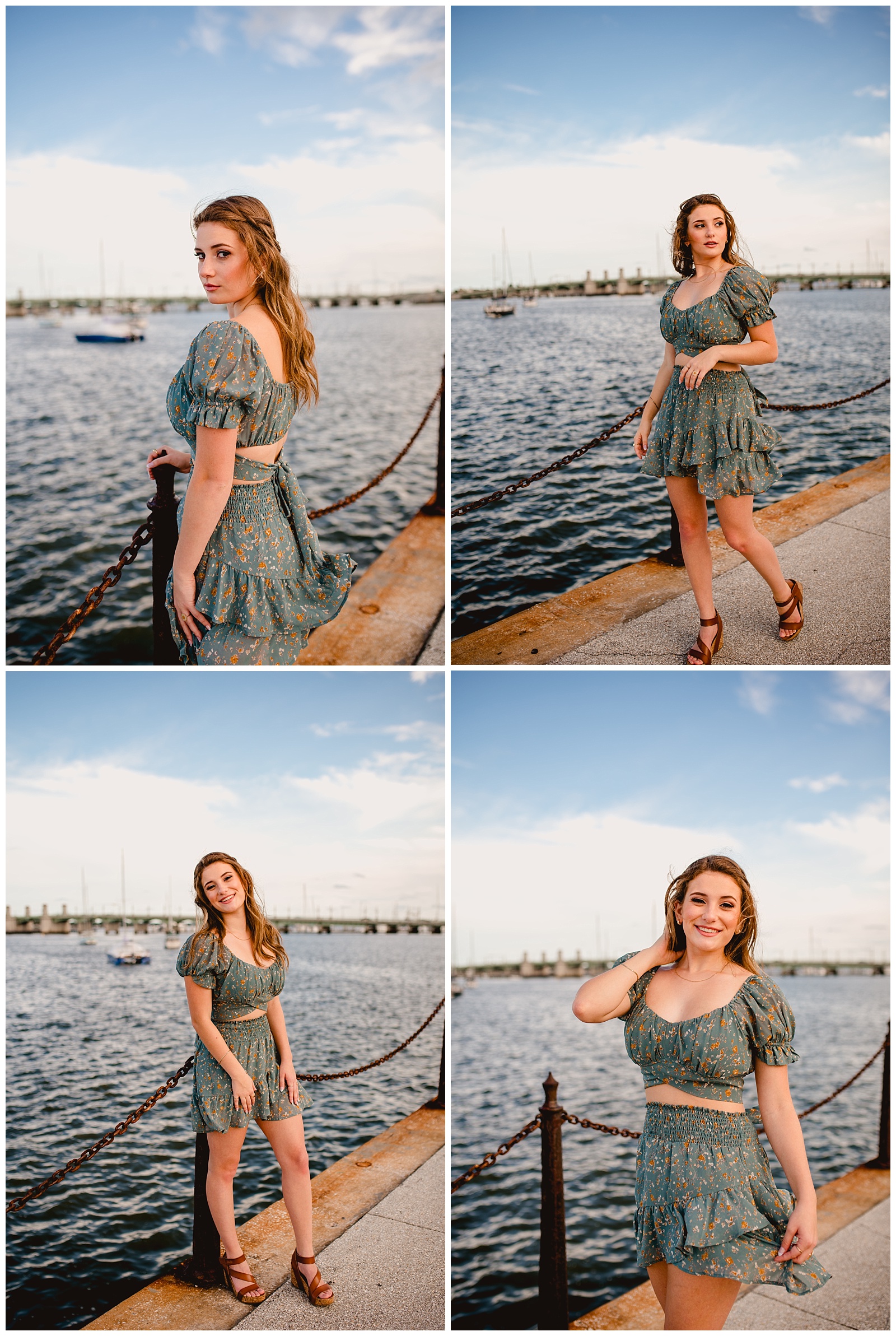 Photos of high school girl with sailboats in the background in St. Augustine, Florida. Shelly Williams Photography.