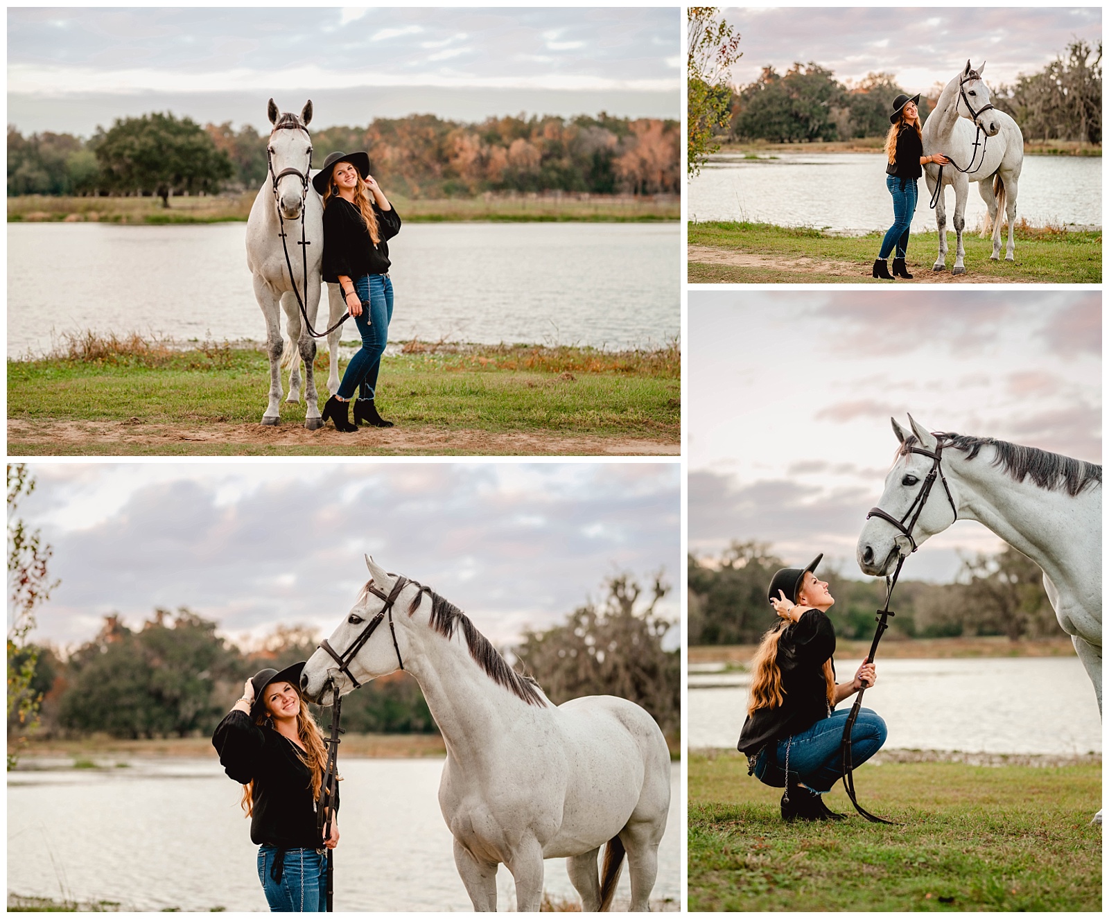 Sunset pictures of horse and rider near Ocala, Fl by Florida professional equine photographer.