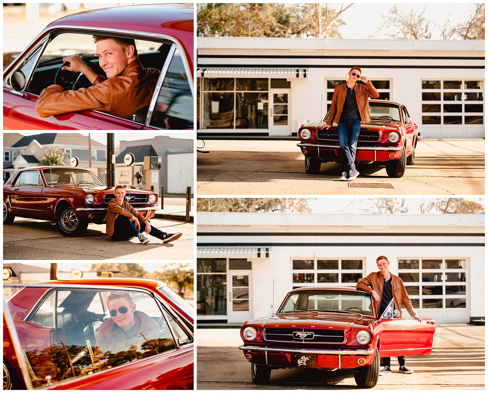 Posing ideas for senior boy and vintage car during photoshoot near Tallahassee, Florida.