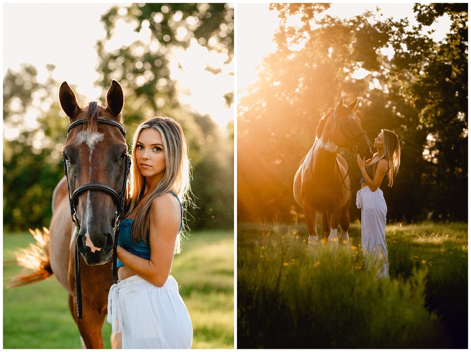 Girl and pinto Thoroughbred horse photographed during golden hour in Florida. Outfit ideas for horse and rider photoshoot. North Florida and South Georgia equestrian photographer.