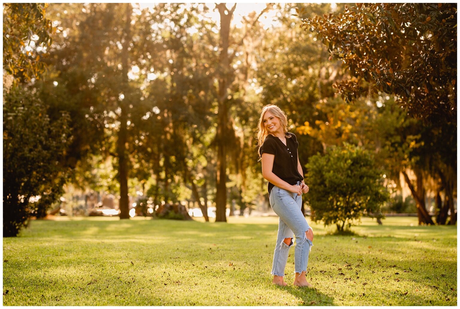 Senior Pictures in Thomasville, Georgia at the Rose Garden during sunset.
