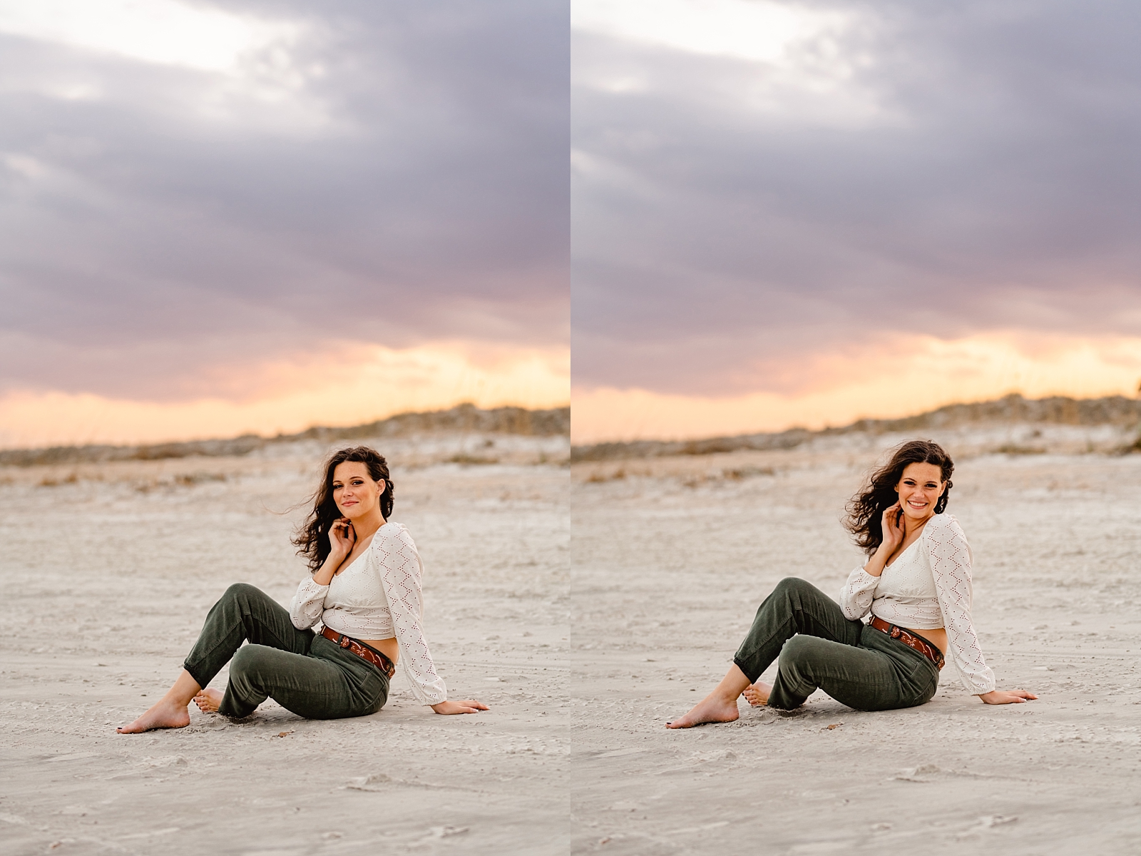 Golden hour on the beach in St Augustine of high school senior at sunset.