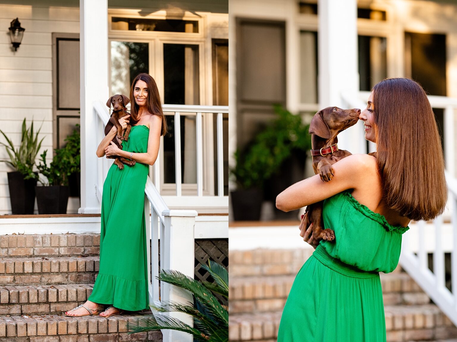Woman with her puppy take photos together in Tallahassee, FL.