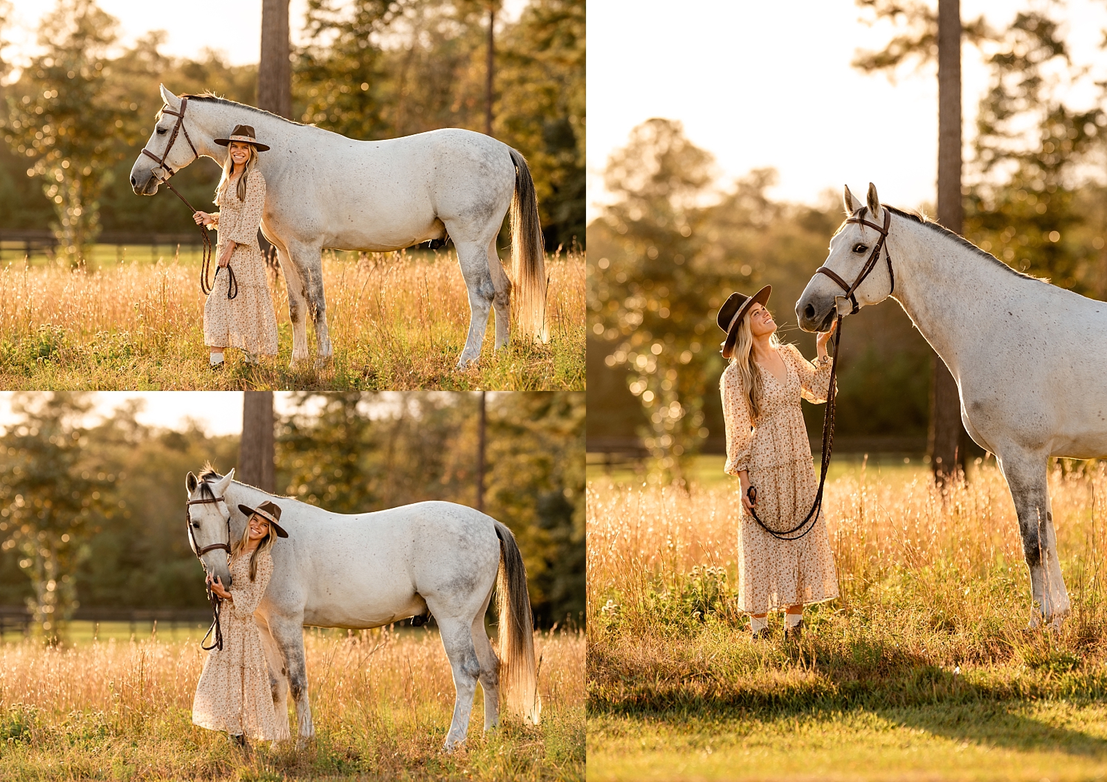 Courtney with her grey warmblood gelding, Playboy, during an equine portrait session in Pensacola, Florida.