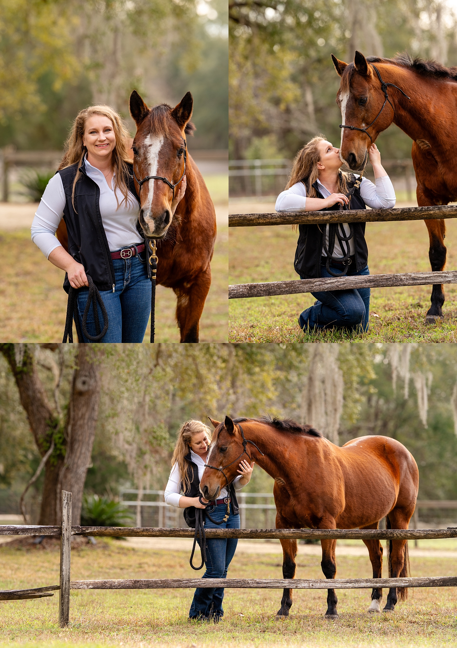 Beth with her retired mare Snickers during a quiet, heartfelt horse photography session in Ocala, Florida.