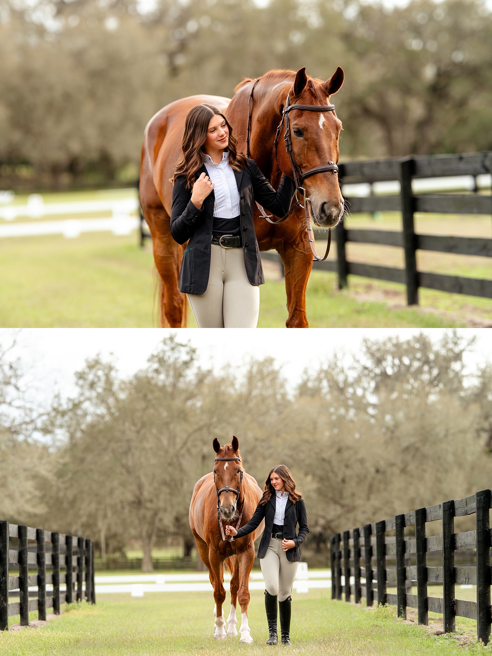 Candid moment of Noelle with her horse Kistra during a heartfelt equestrian photo session in Ocala, FL.