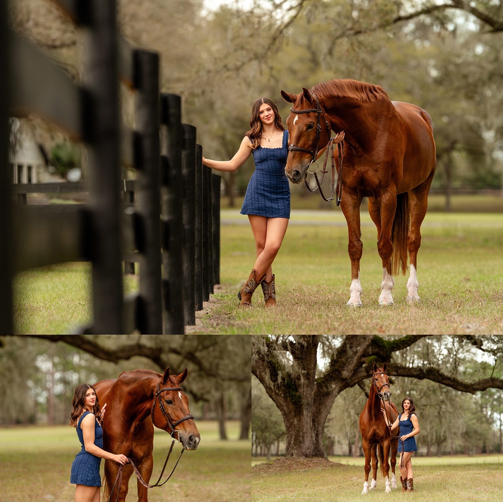 Noelle poses on her horse Kistra during a relaxed, natural equine portrait session in Ocala.