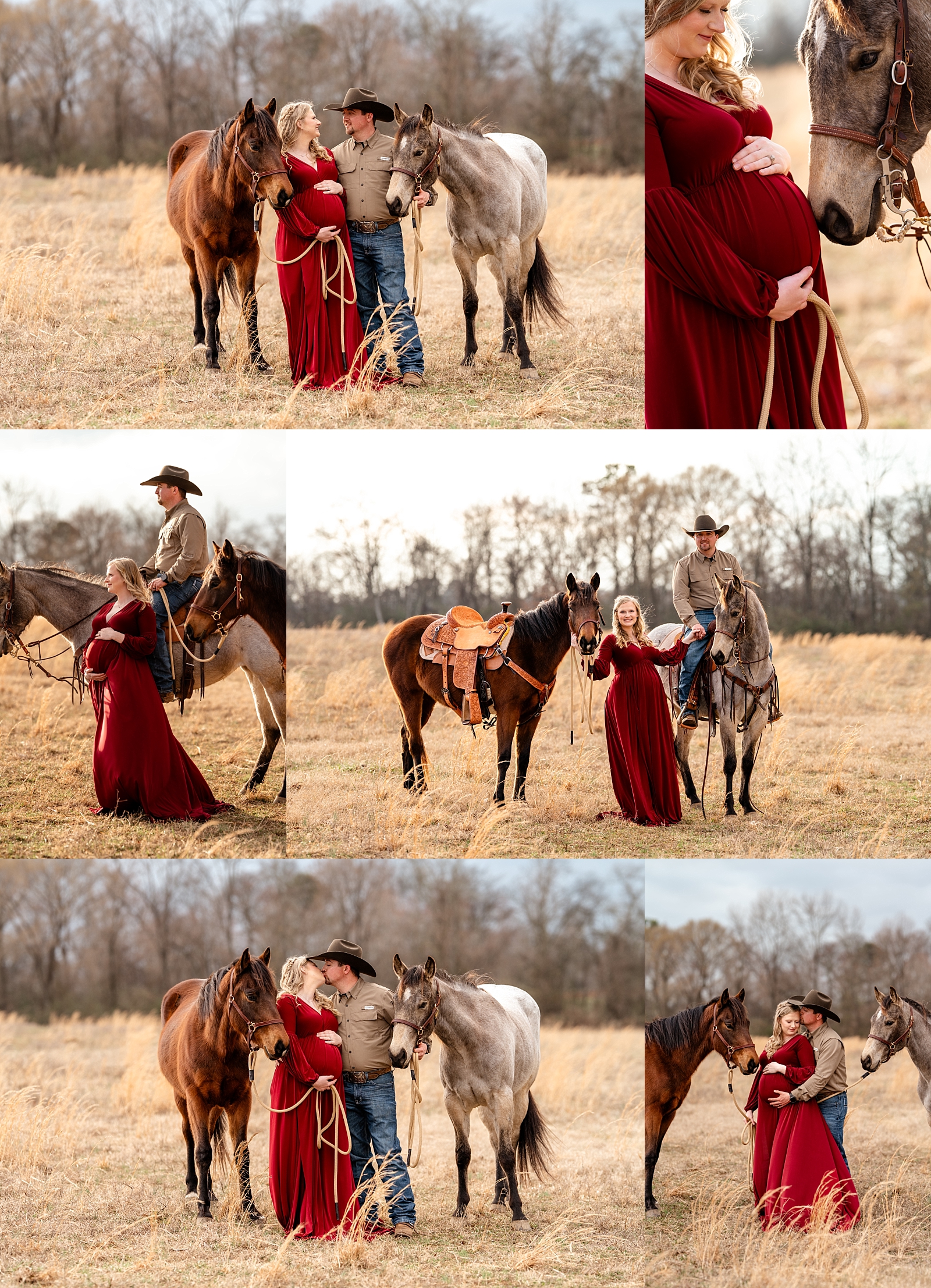 A soft moment during a maternity session, featuring a horse nuzzling Heather’s belly and sweet equestrian details.