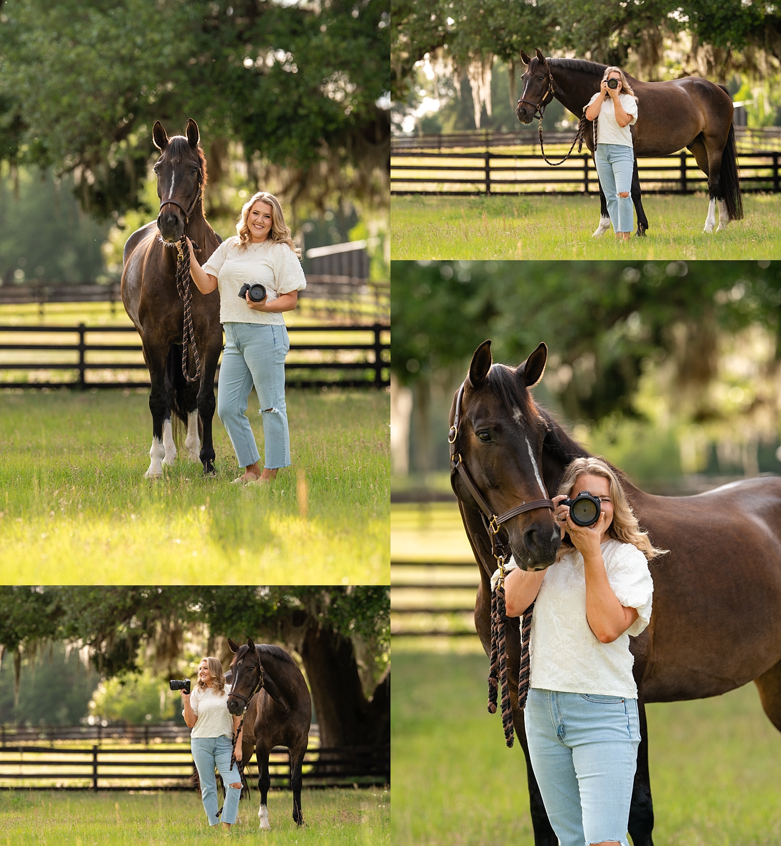 Branding photo of photographer Caroline holding her camera during a session in Ocala.