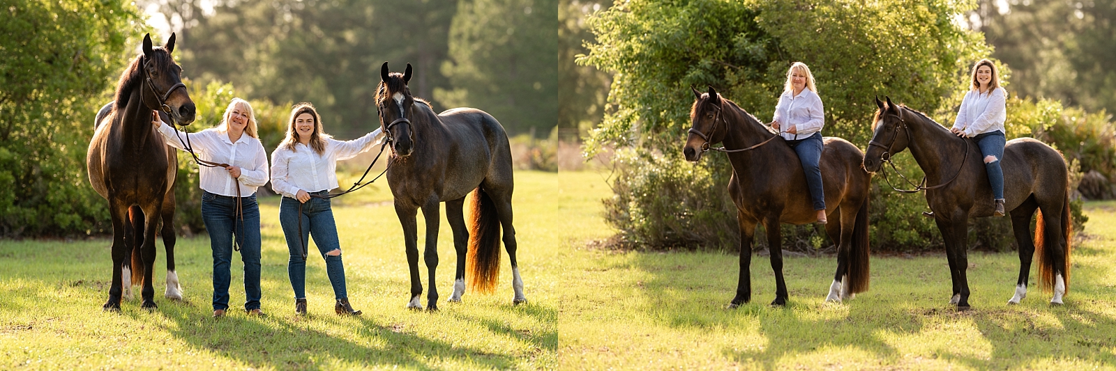 Katie poses with her horses, Pauly and Spencer, at her home barn during a horse photography session in Gainesville, Florida.