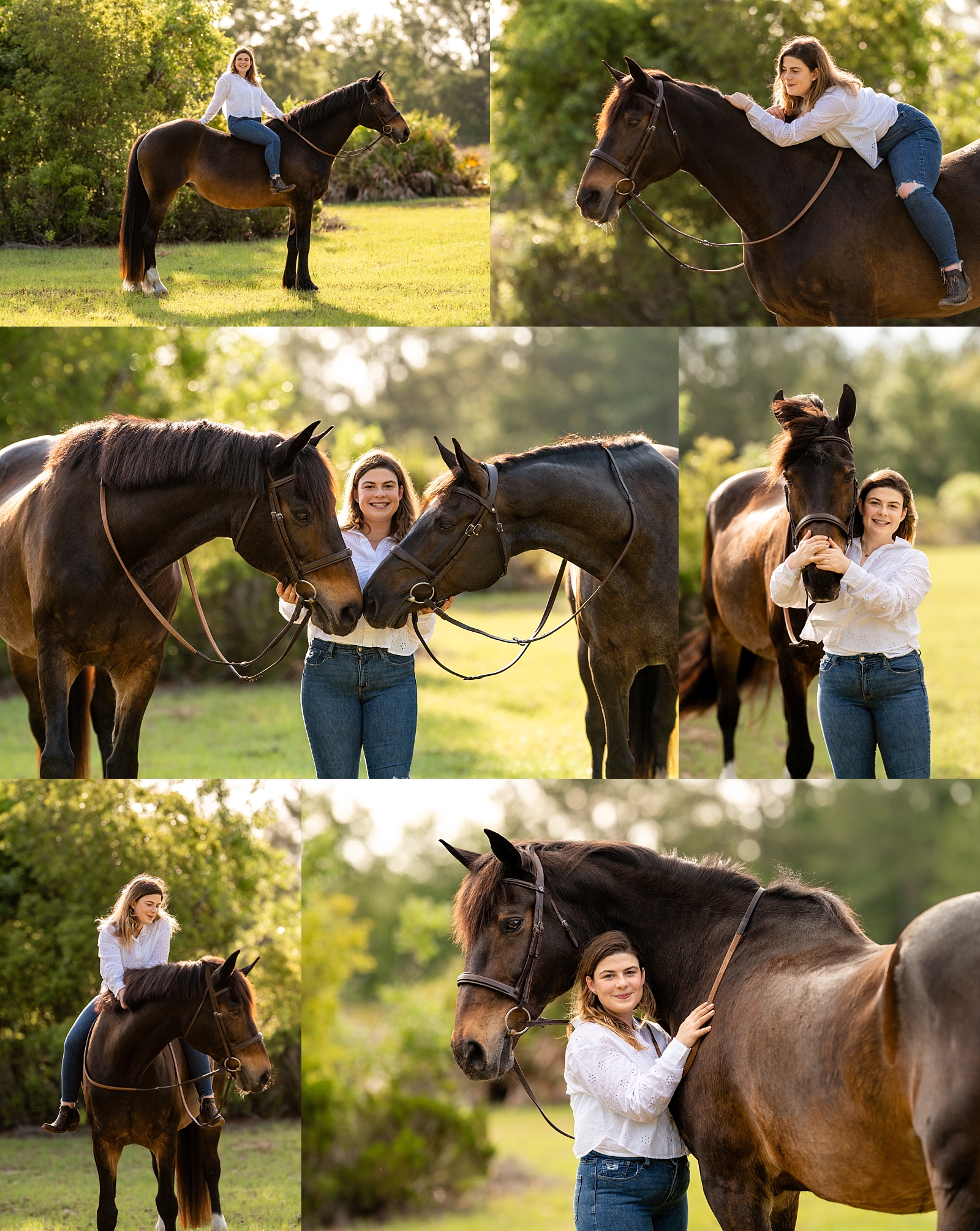 Candid moment of Katie with one of her horses during a relaxed equestrian photo session at her home barn.