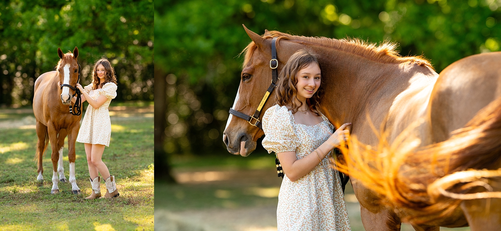 Senior girl Margo stands with her horse Fini at Hands and Hearts for Horses in Thomasville, GA.