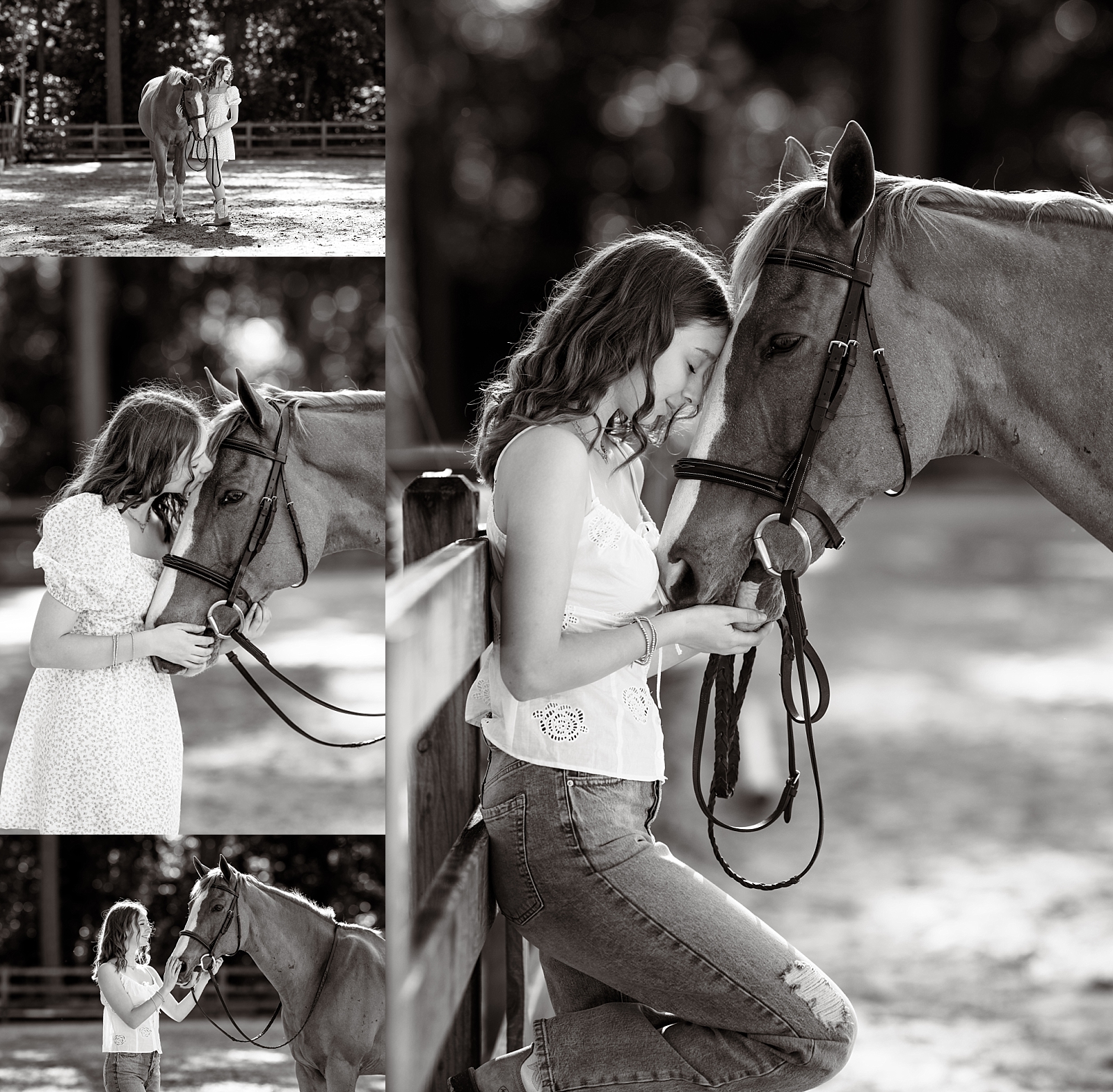 Senior girl Margo stands with her horse Fini at Hands and Hearts for Horses in Thomasville, GA.