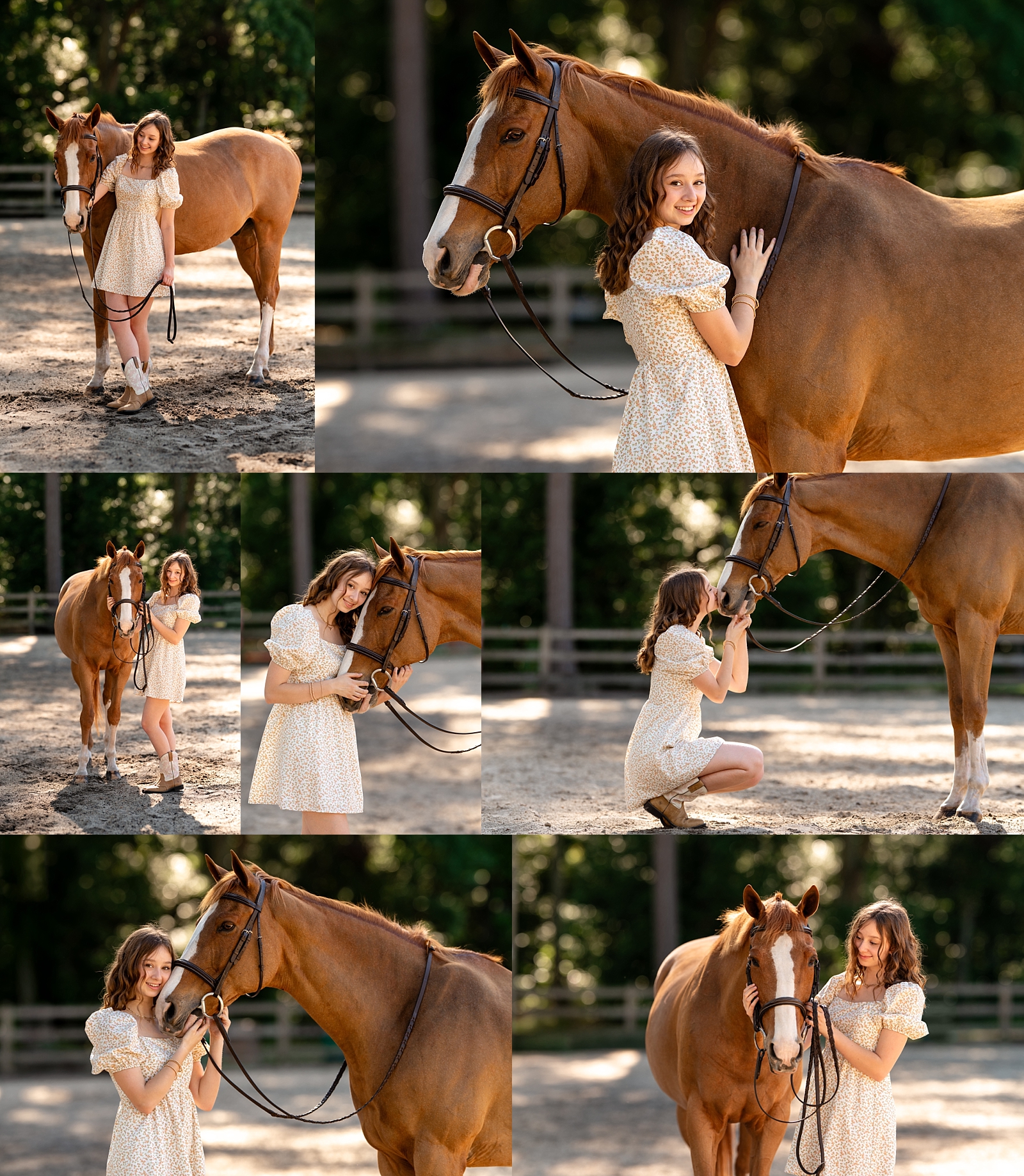 Senior girl Margo stands with her horse Fini at Hands and Hearts for Horses in Thomasville, GA.